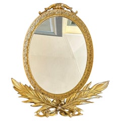 Vintage Hollywood Regency Solid Brass Vanity Table Mirror