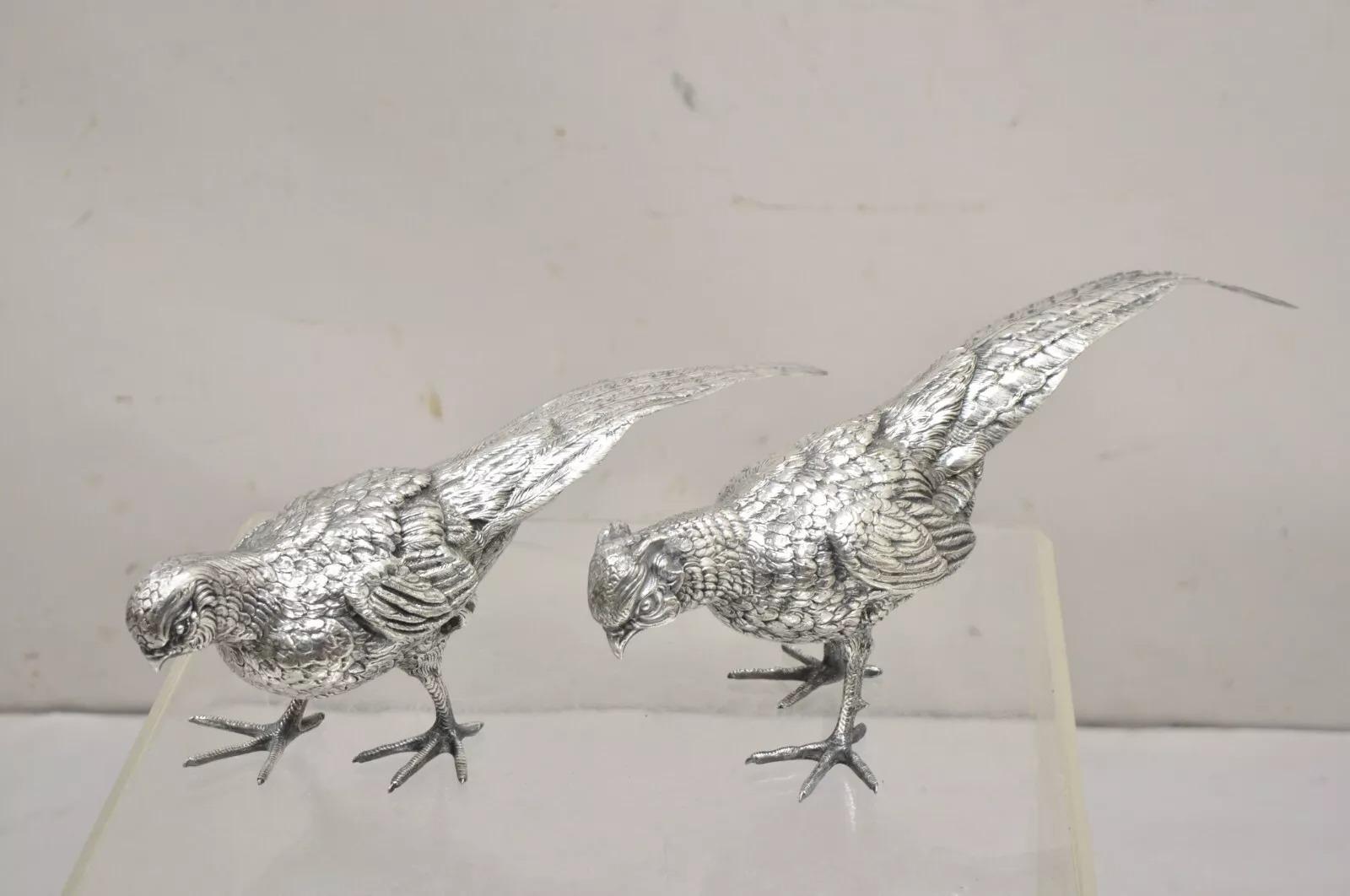 Vintage Hollywood Regency Spain Silver Plated Pheasant Bird Figures - a Pair 7