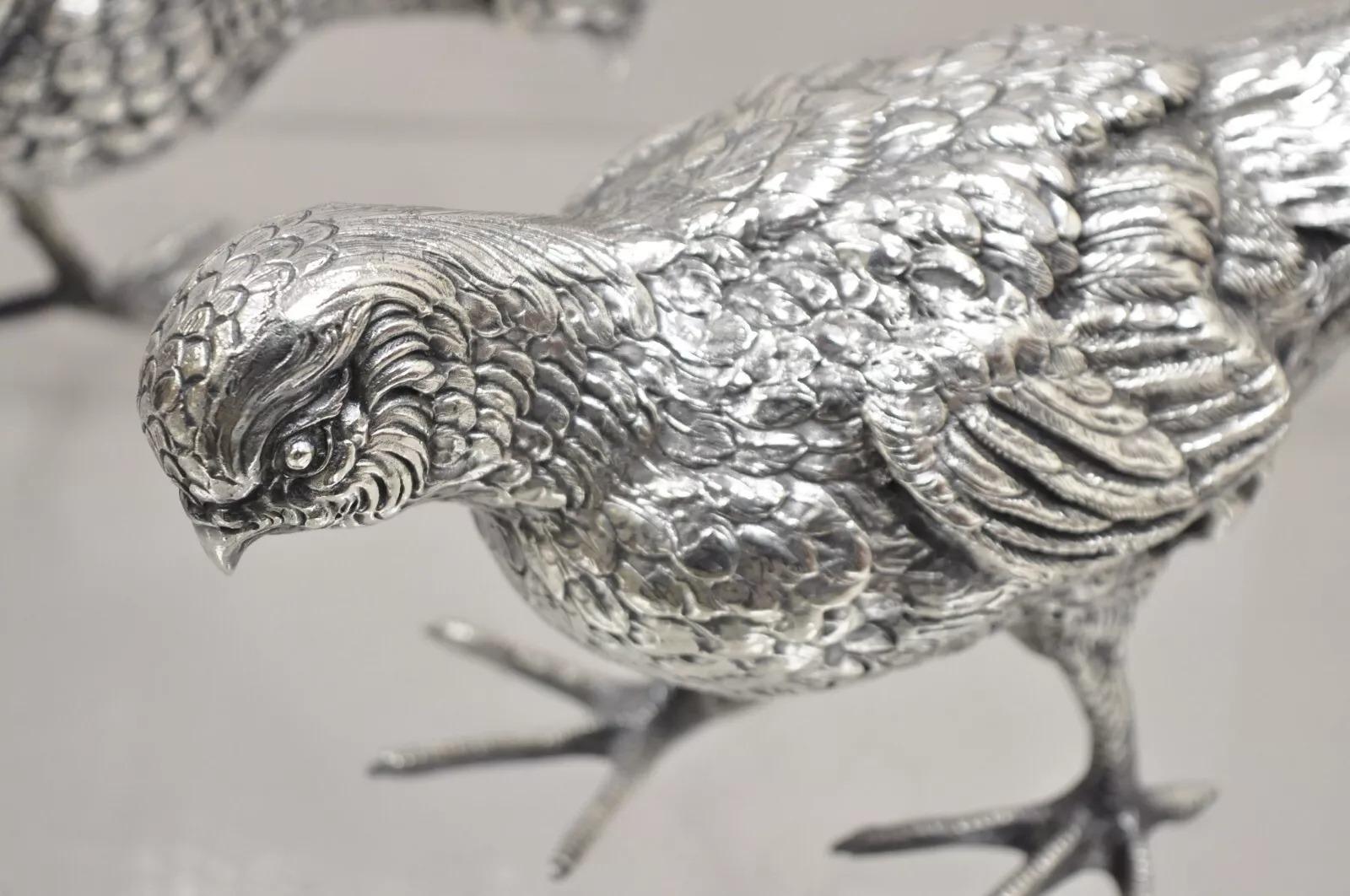 Vintage Hollywood Regency Spain Silver Plated Pheasant Bird Figures - a Pair 1