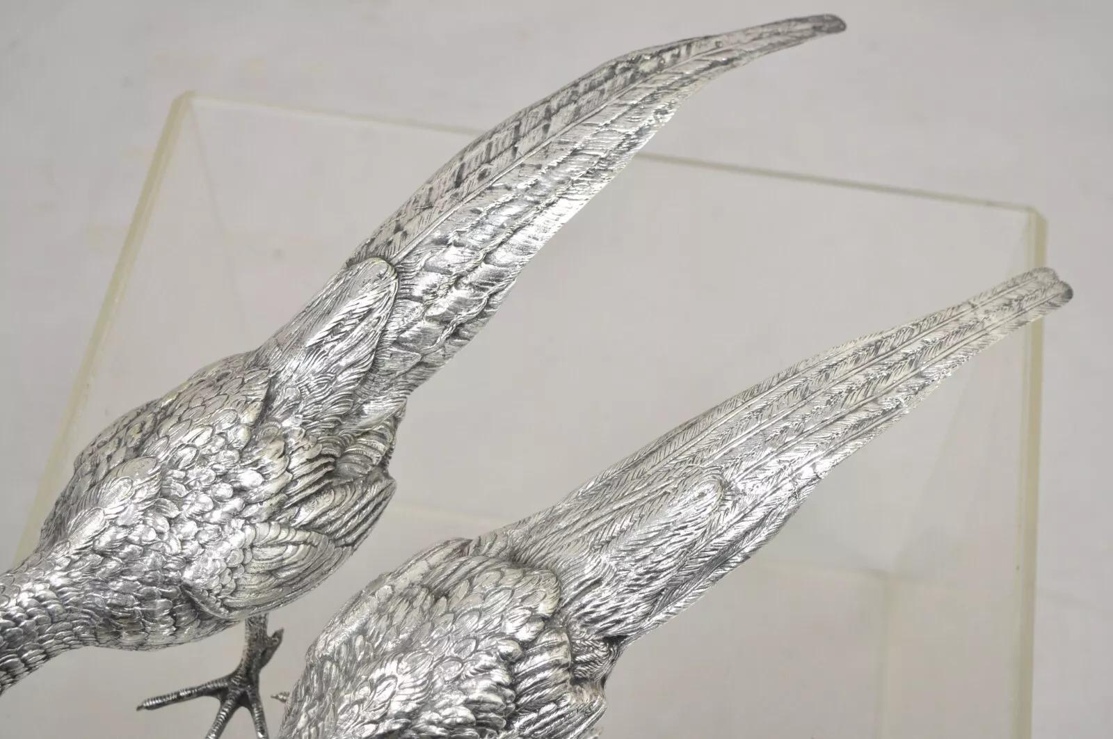 Vintage Hollywood Regency Spain Silver Plated Pheasant Bird Figures - a Pair 4