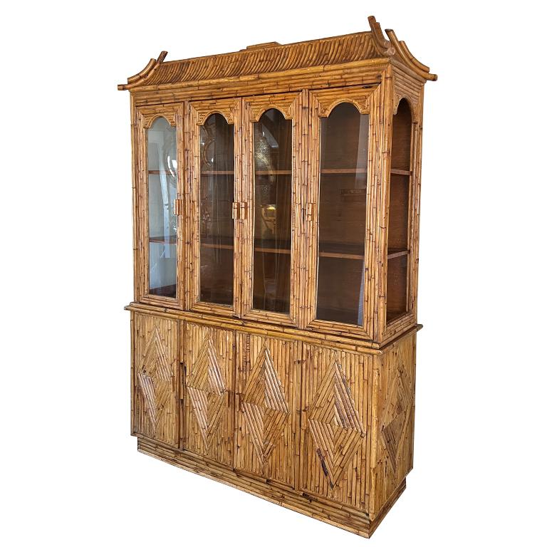 Vintage Hollywood Regency Split Reed China Cabinet and Dresser Set - 1970's For Sale 2
