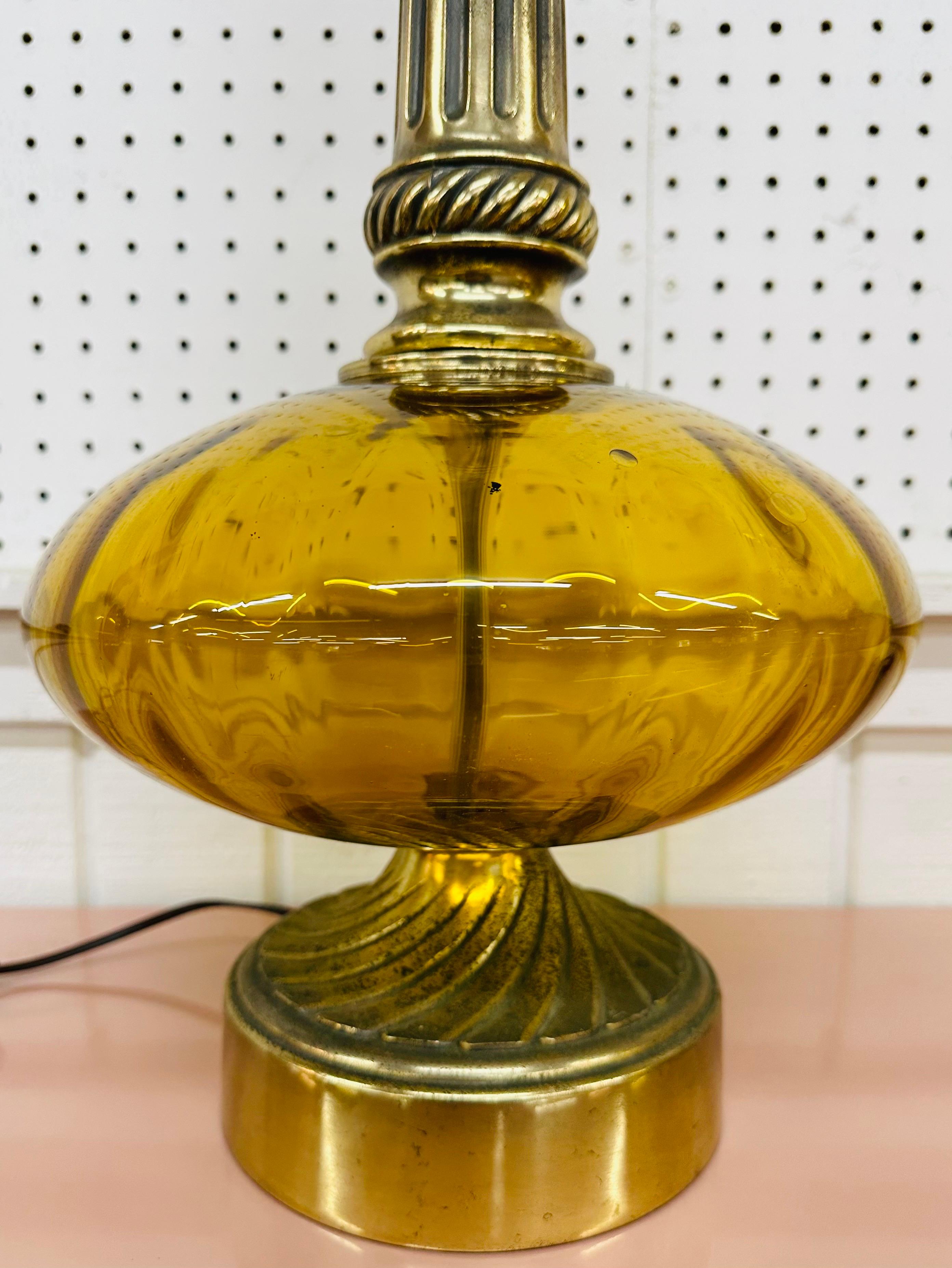 Lámparas de sobremesa vintage de cristal ámbar estilo Hollywood Regency - Set de 2 Estadounidense en venta