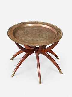 Vintage Hollywood Regency Style Brass Tray-Top Folding Side Table