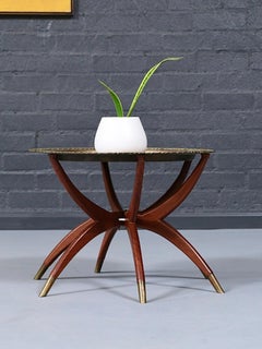 Vintage Hollywood Regency Style Brass Tray-Top Folding Side Table