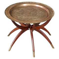 Vintage Hollywood Regency Style Brass Tray-Top Folding Side Table