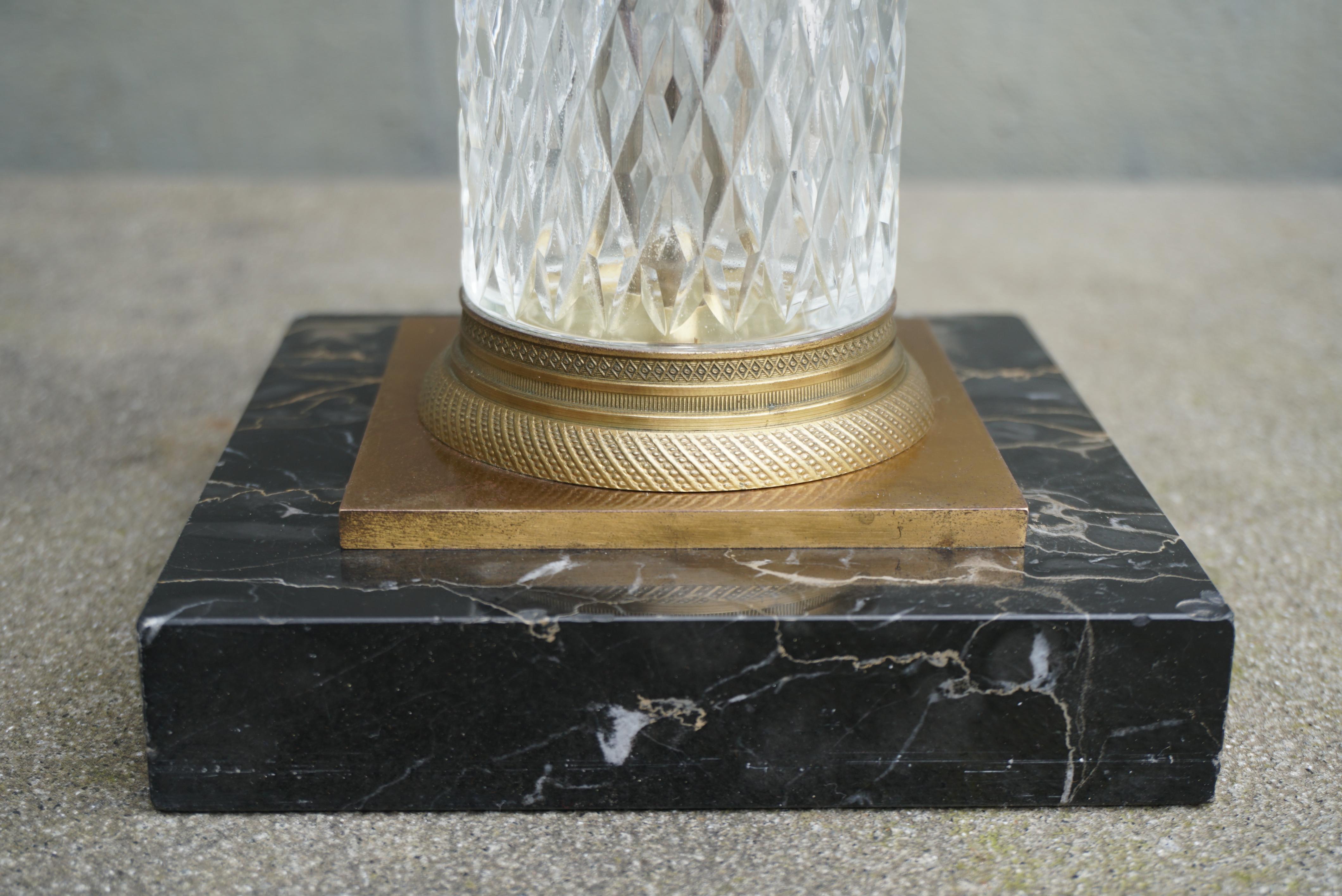 Vintage Hollywood Regency Style Crystal & Bronze Column Table Lamp For Sale 5