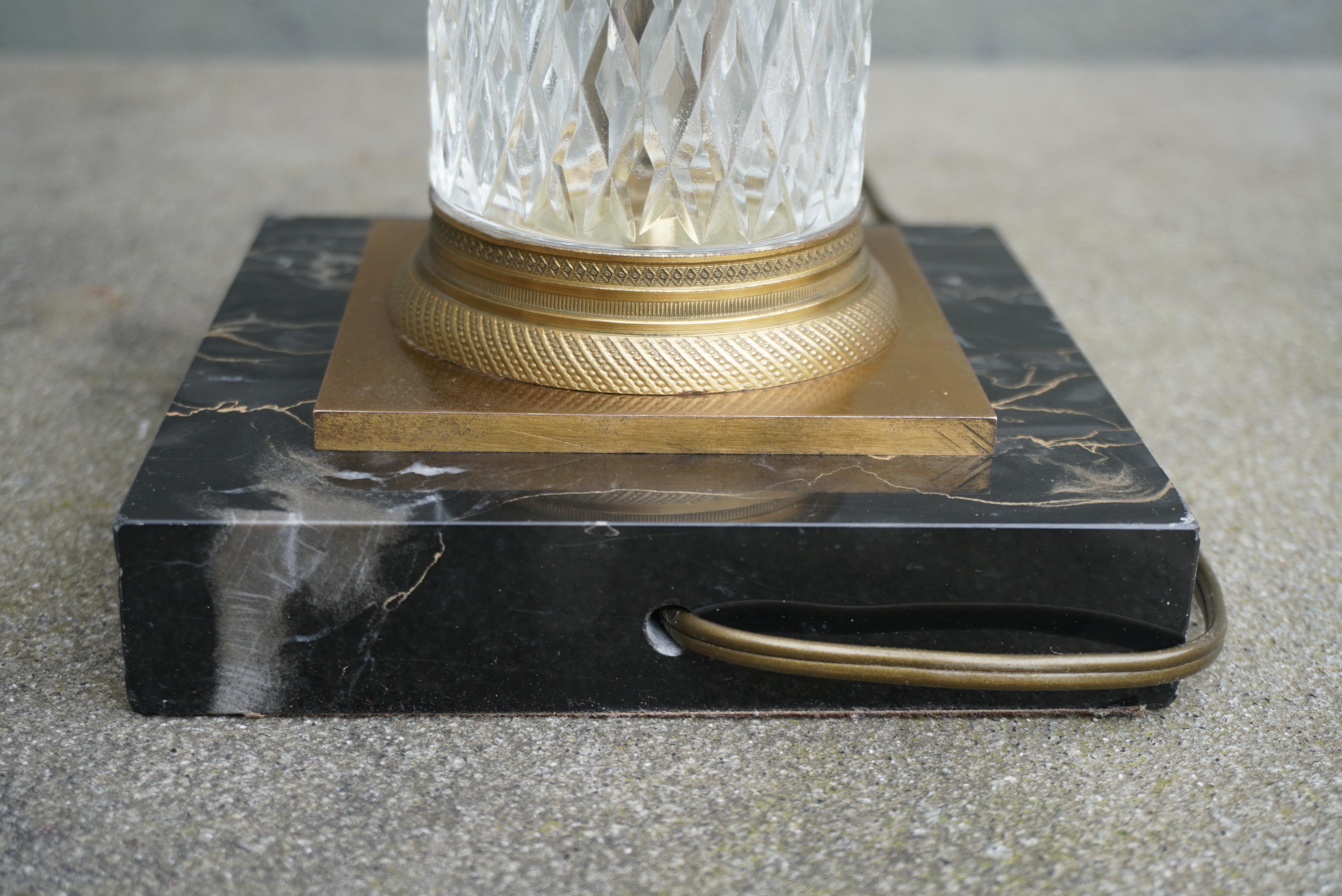 Vintage Hollywood Regency Style Crystal & Bronze Column Table Lamp For Sale 7