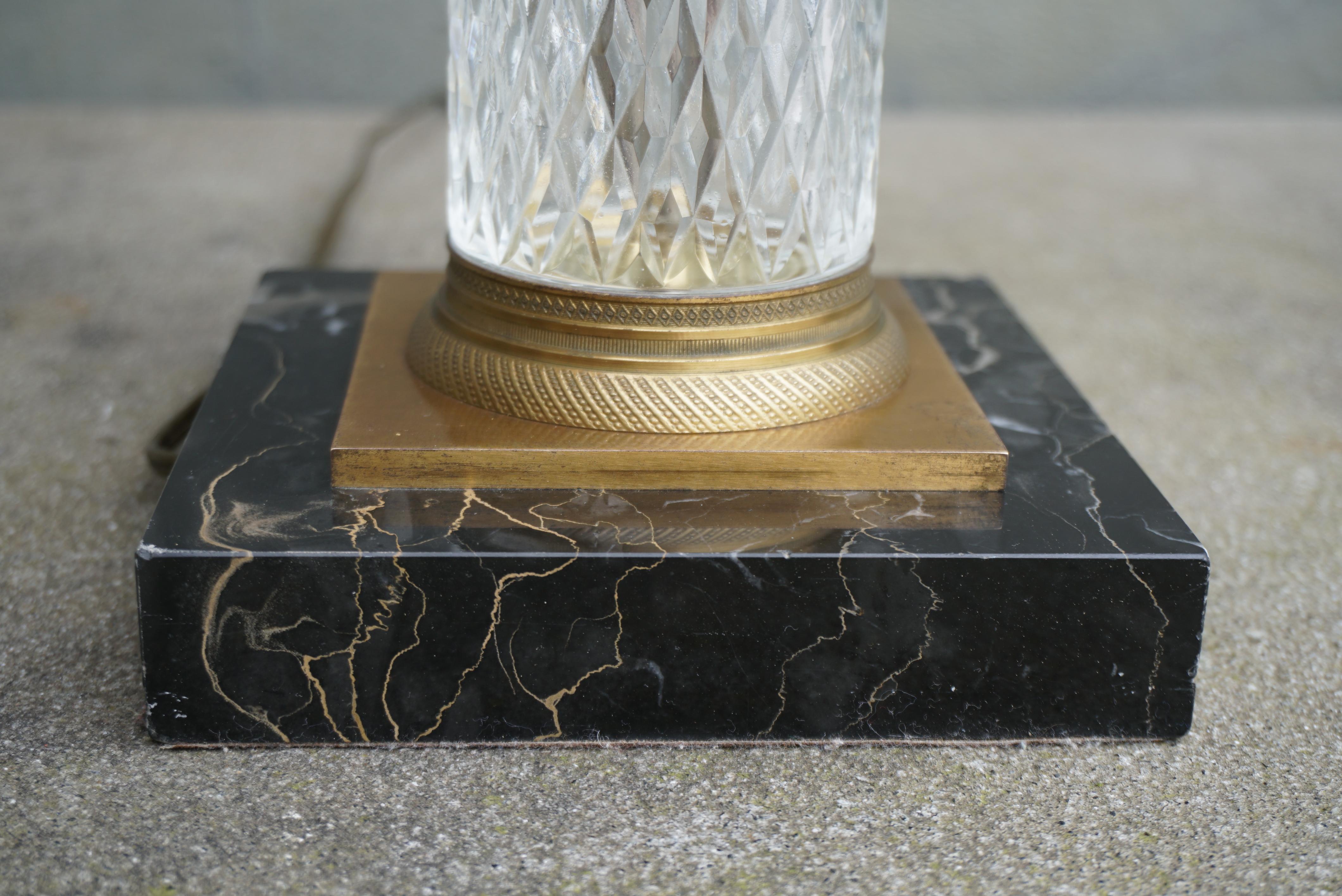Vintage Hollywood Regency Style Crystal & Bronze Column Table Lamp For Sale 8