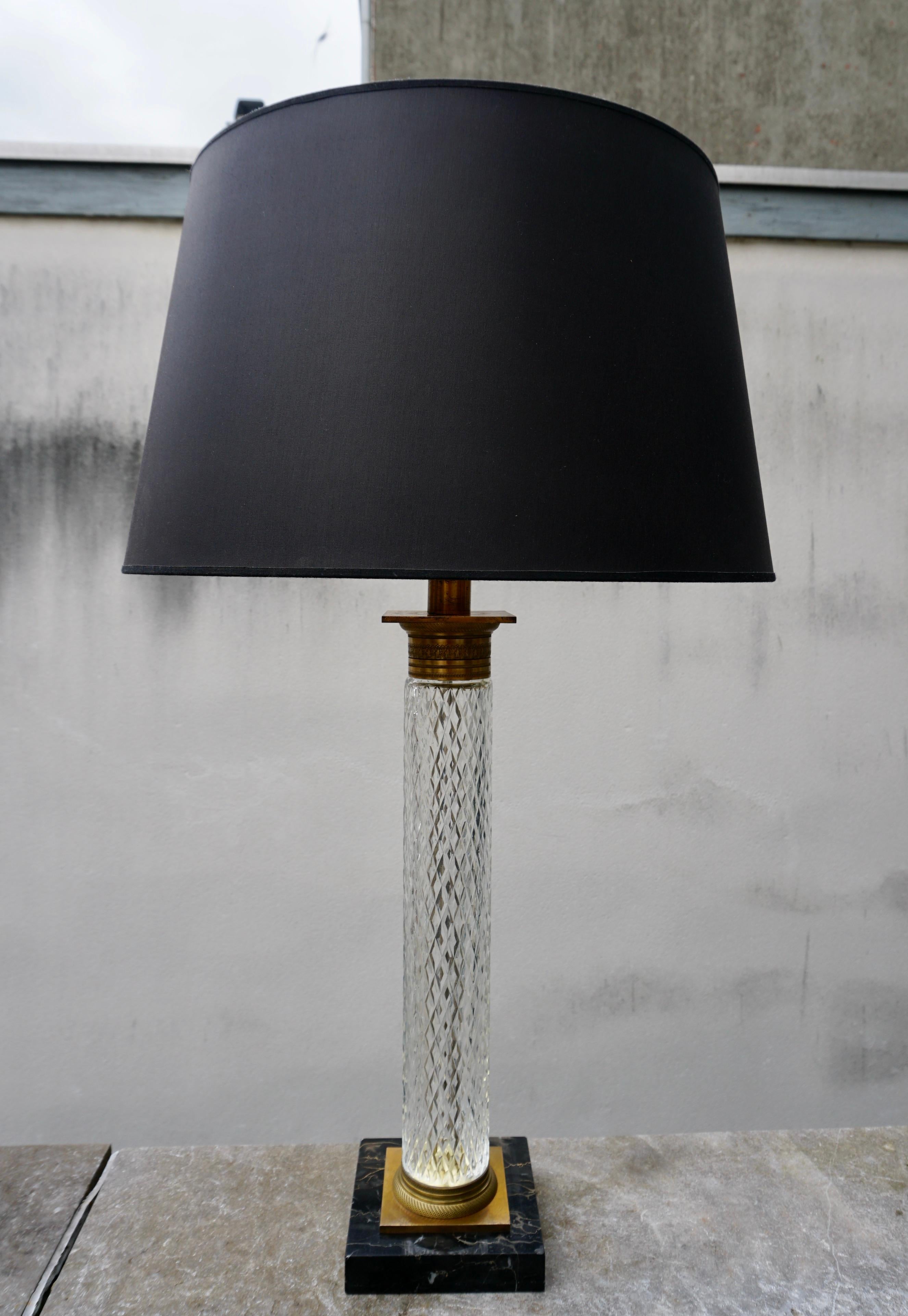 Vintage Hollywood Regency Style Crystal & Bronze Column Table Lamp In Good Condition For Sale In Antwerp, BE