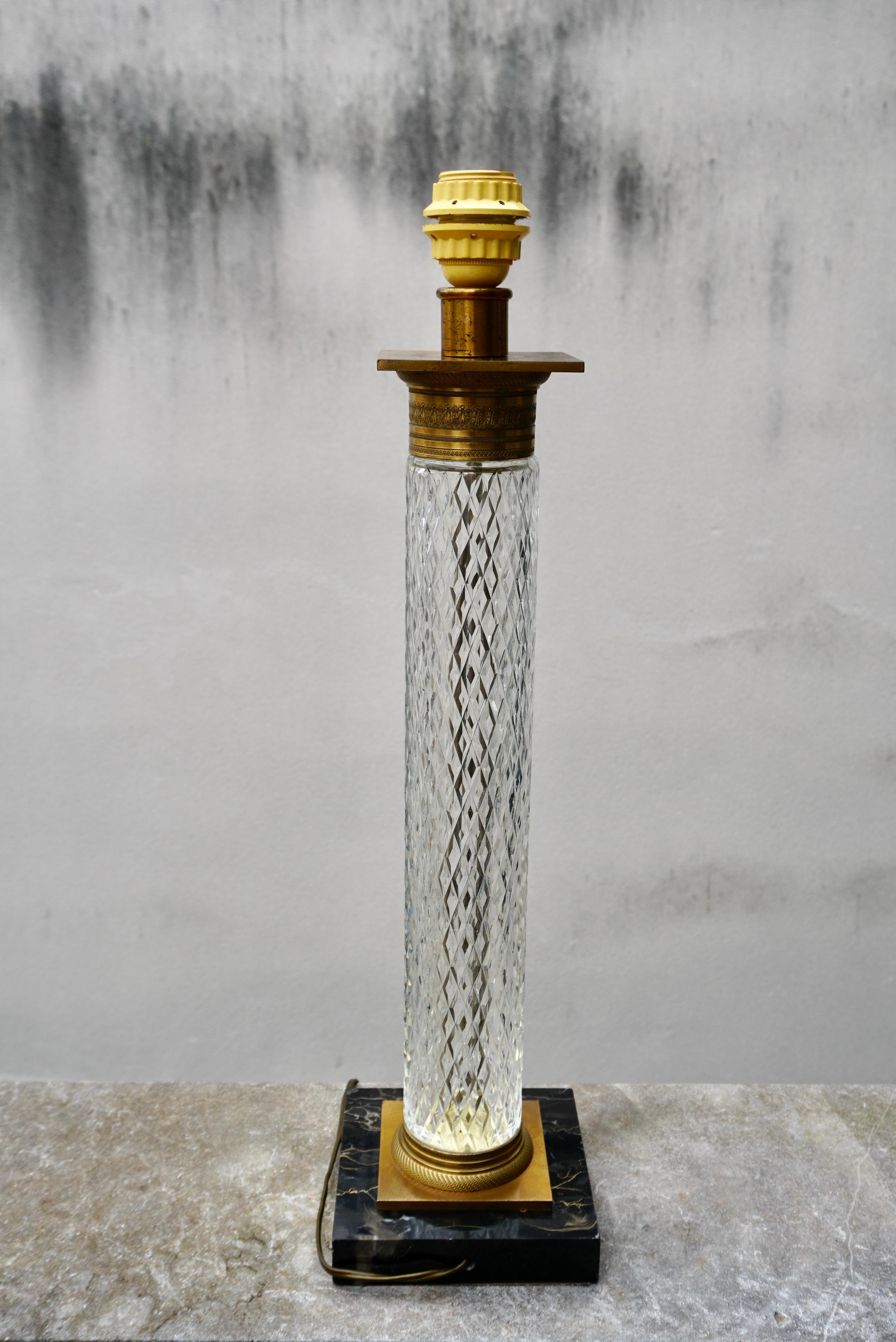 Vintage Hollywood Regency Style Crystal & Bronze Column Table Lamp For Sale 2