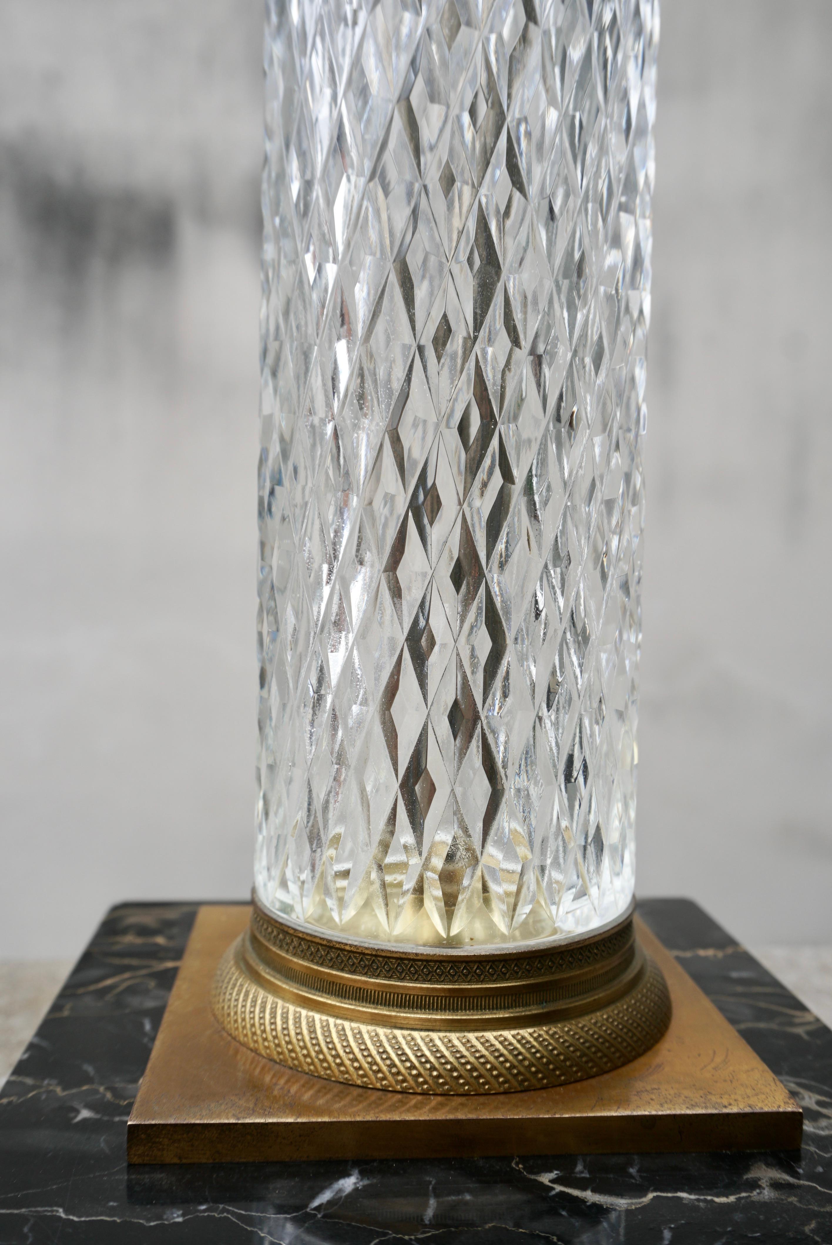 Vintage Hollywood Regency Style Crystal & Bronze Column Table Lamp For Sale 3