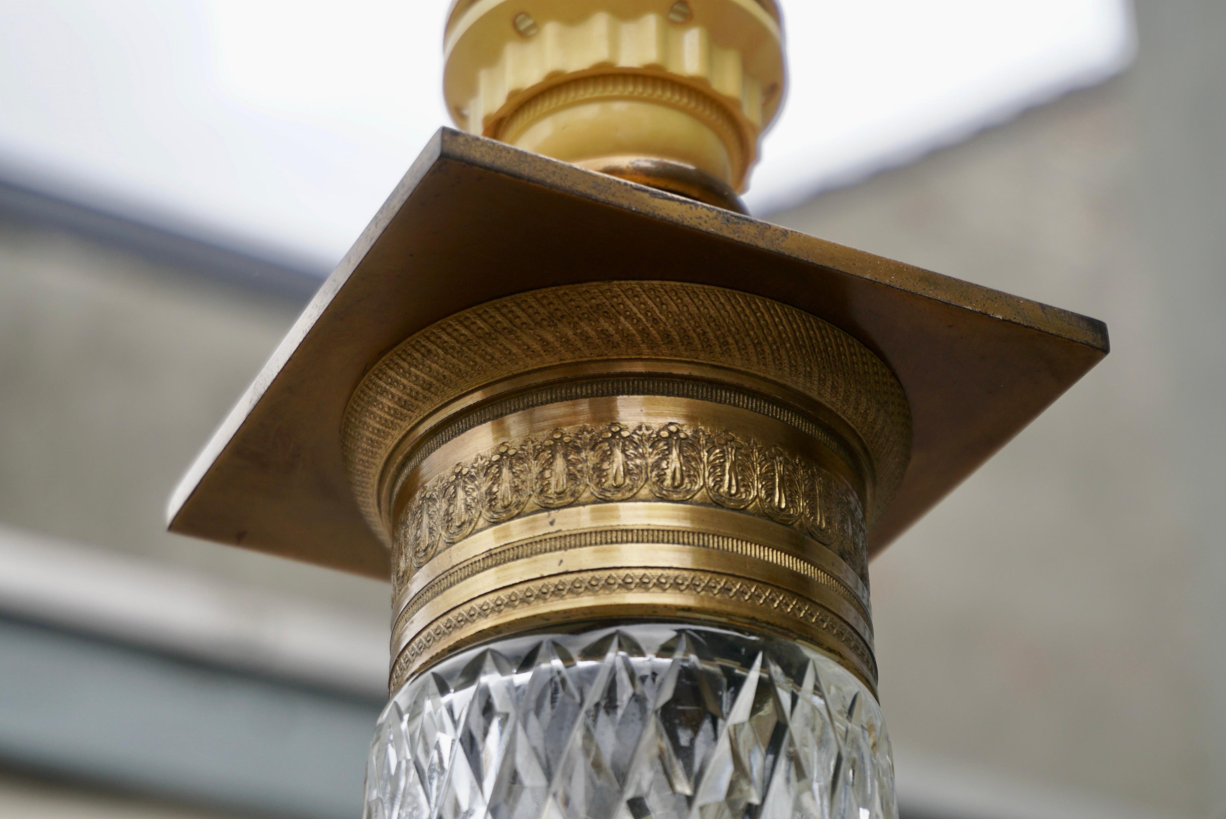 Vintage Hollywood Regency Style Crystal & Bronze Column Table Lamp For Sale 4