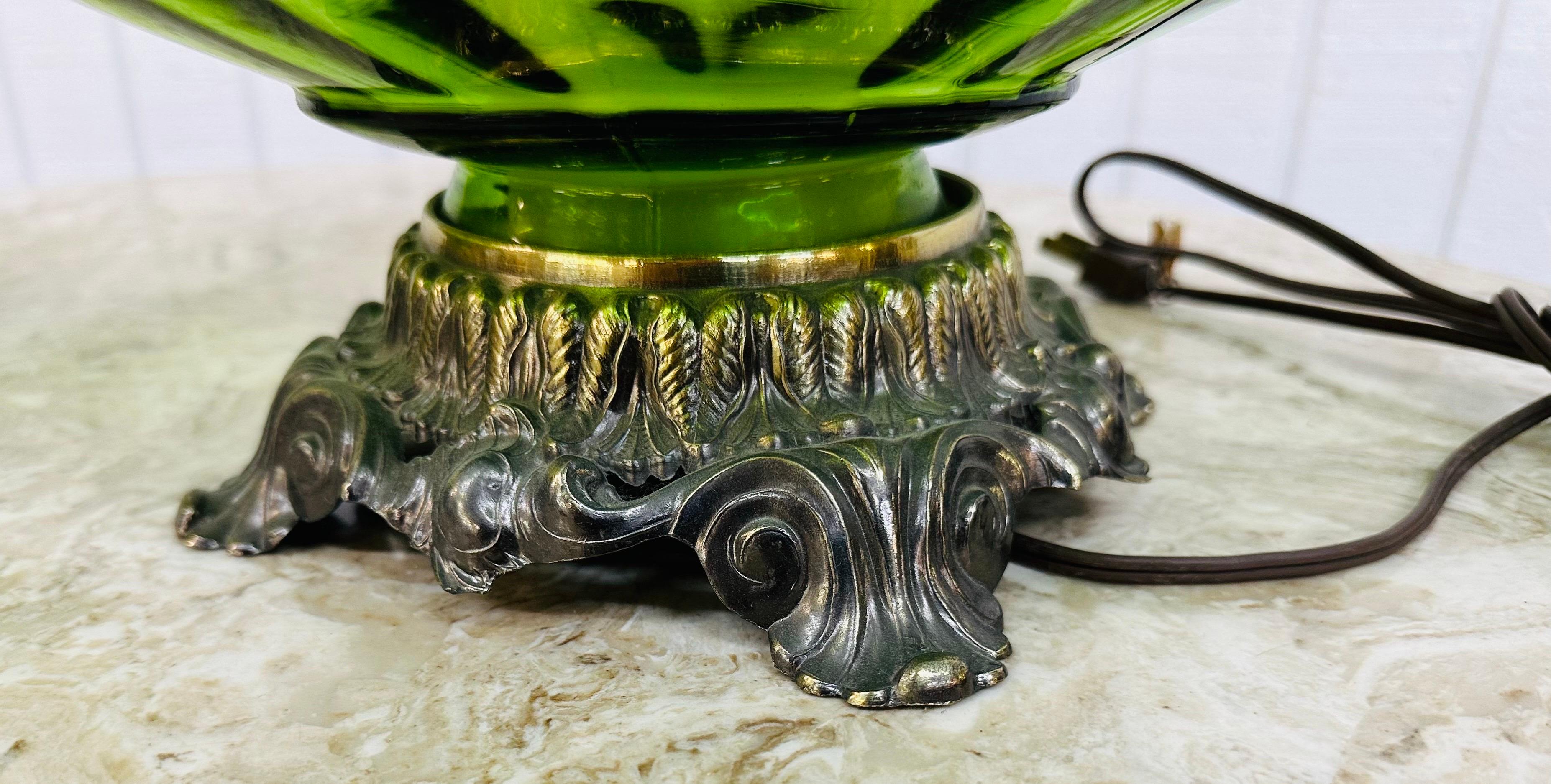 hollywood regency green glass lamp