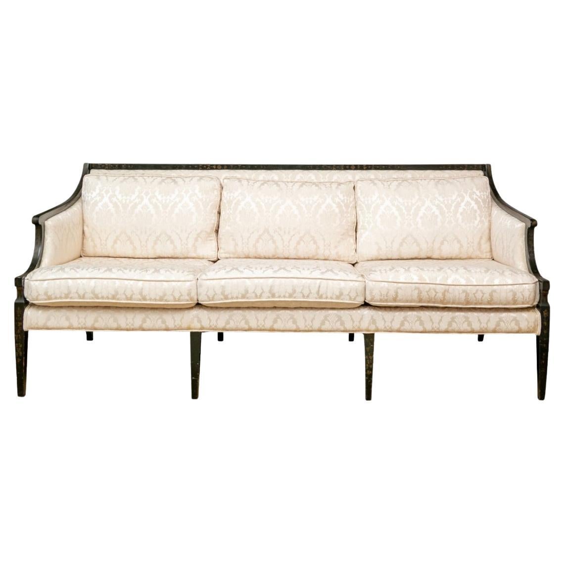 Vintage Hollywood Regency Style Jacquard Upholstered Sofa  For Sale