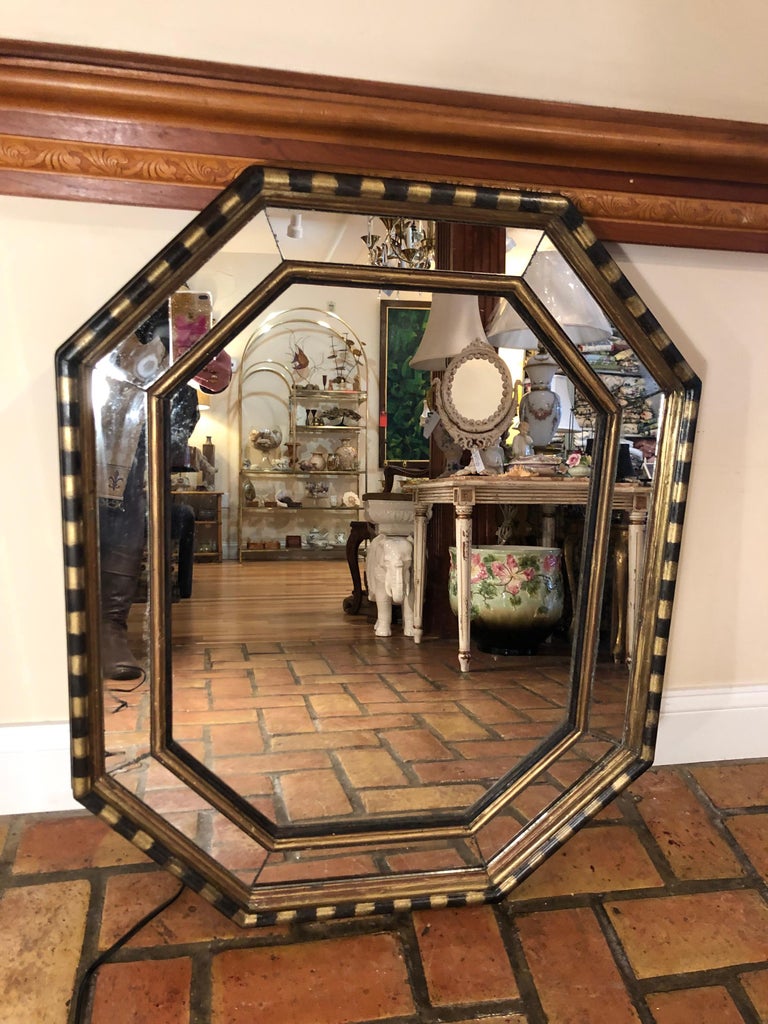 Vintage Hollywood Regency Style Octagonal Mirror With Stripes By Chapman