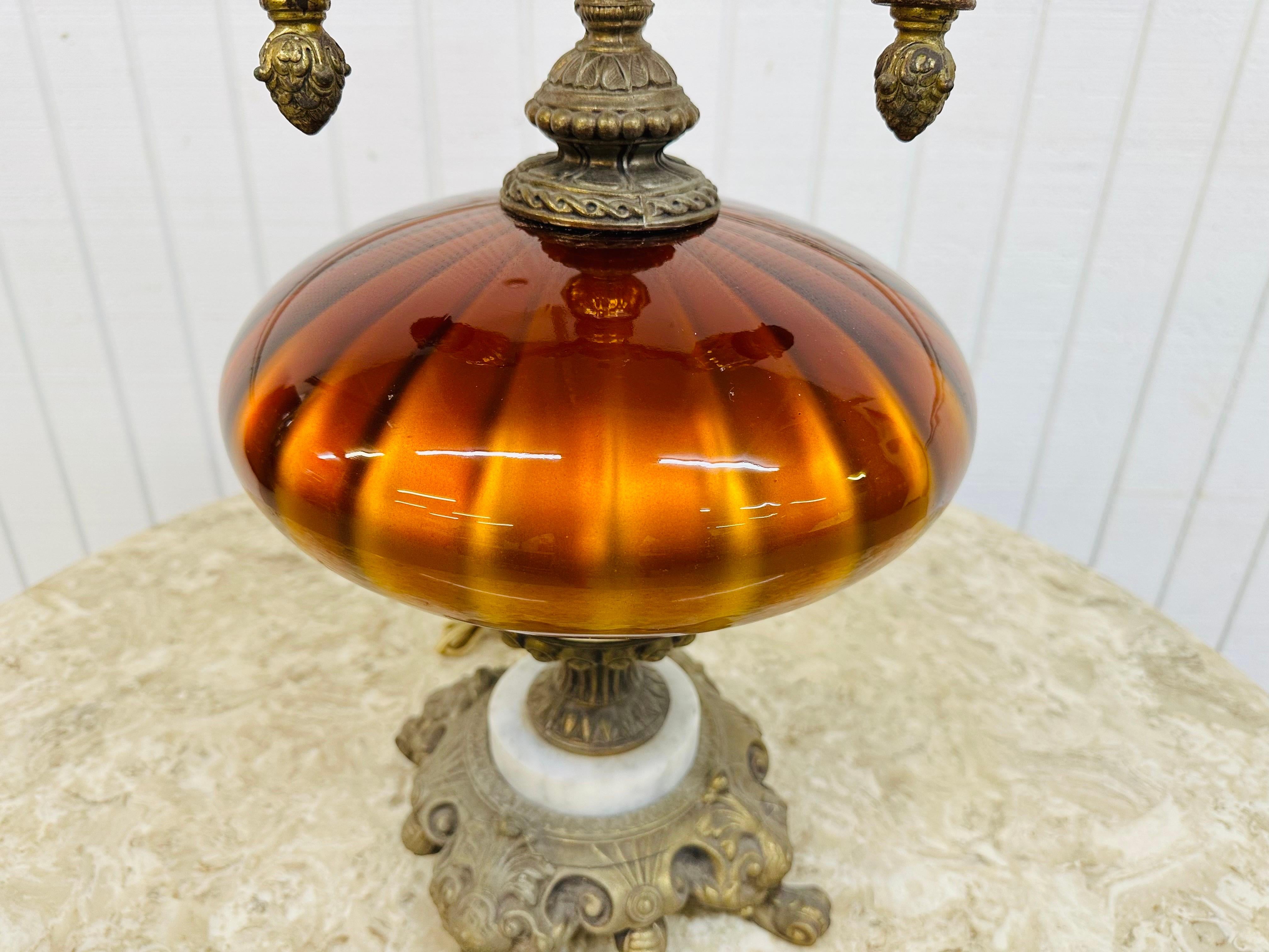 20ième siècle Lampe de bureau vintage en verre orange de style Hollywood Regency en vente