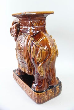 Vintage Hollywood Regency Style Root Beer Glazed Elephant Garden Seat Brown
