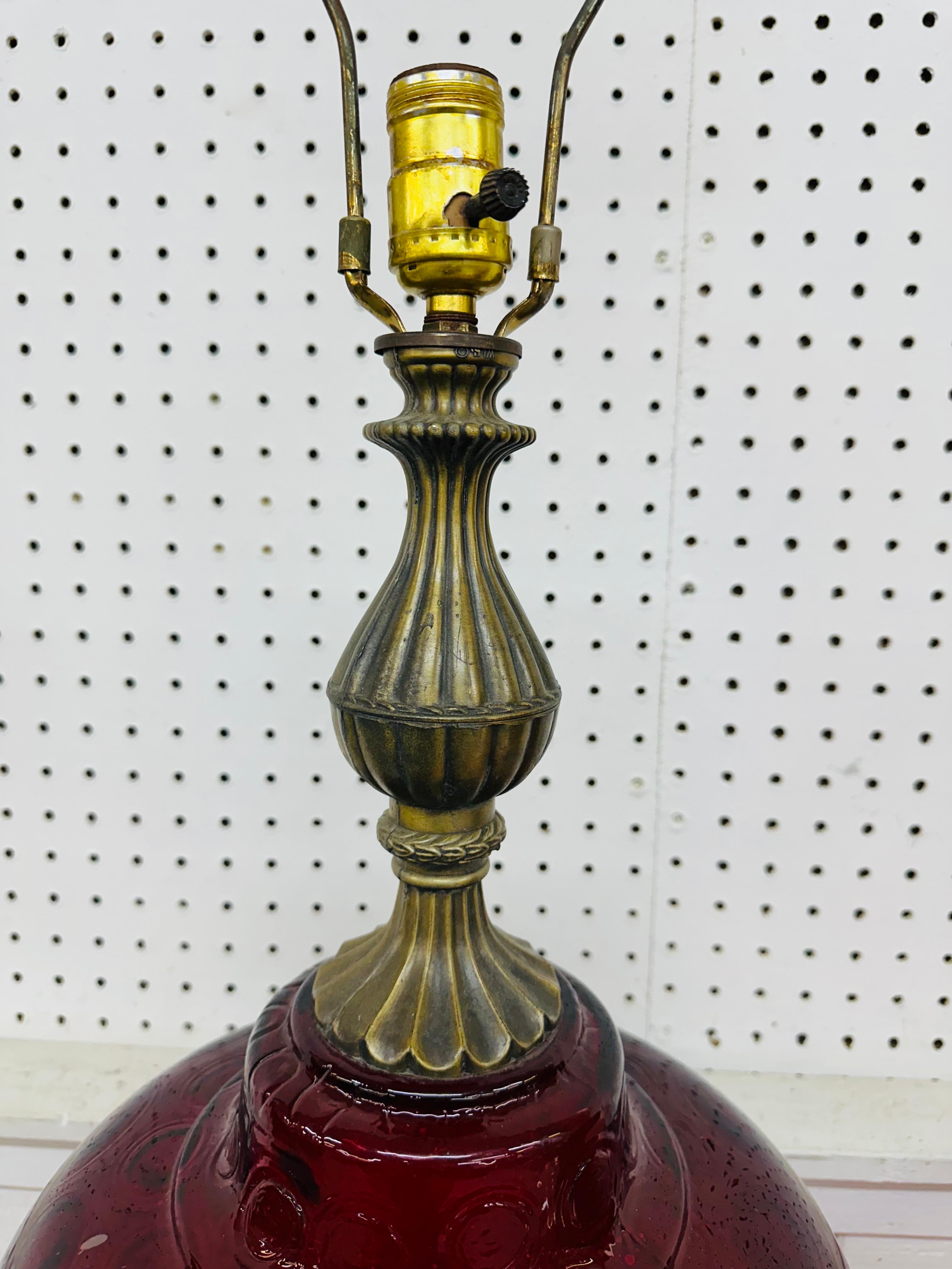 Vintage Hollywood Regency Style Ruby Red Glass Table Lamps - Set of 2 For Sale 1