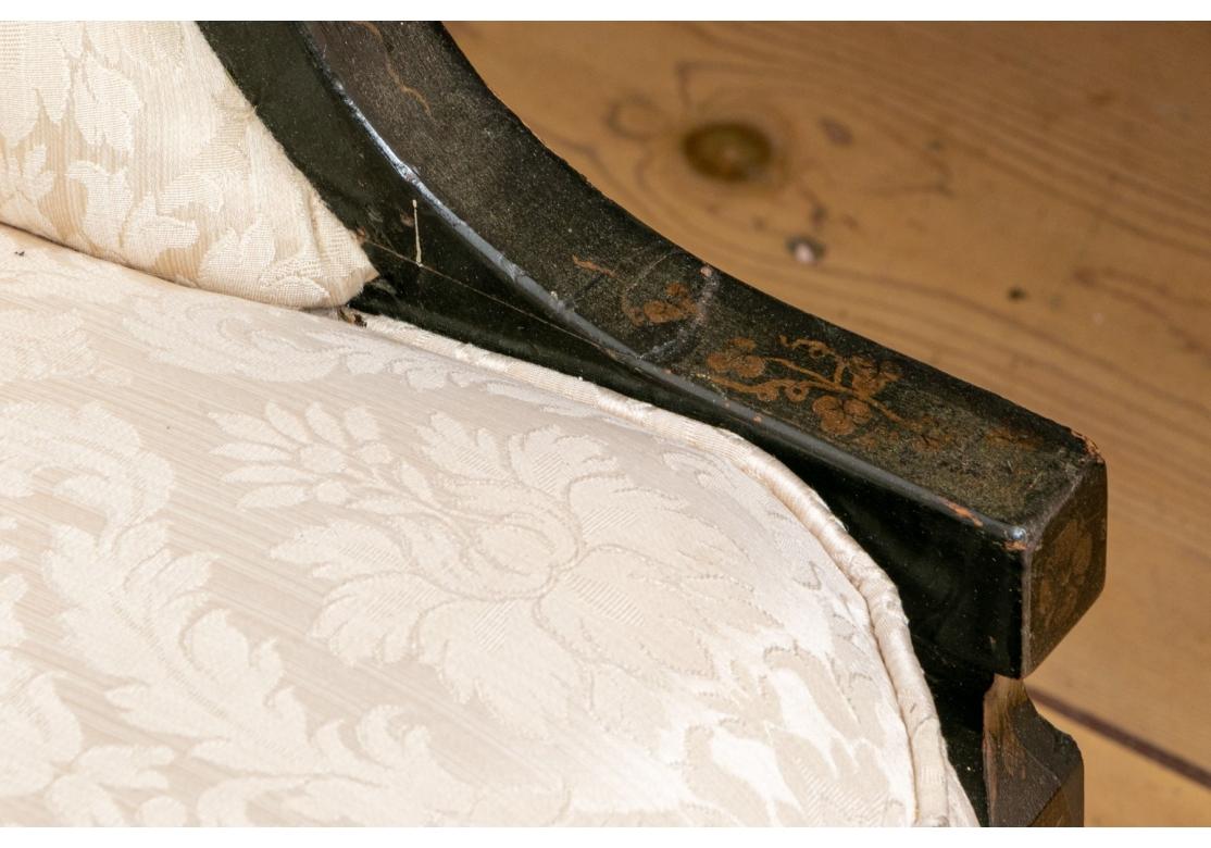 Vintage Hollywood Regency Style Tone-on-Tone Jacquard Upholstered Sofa #2 For Sale 3