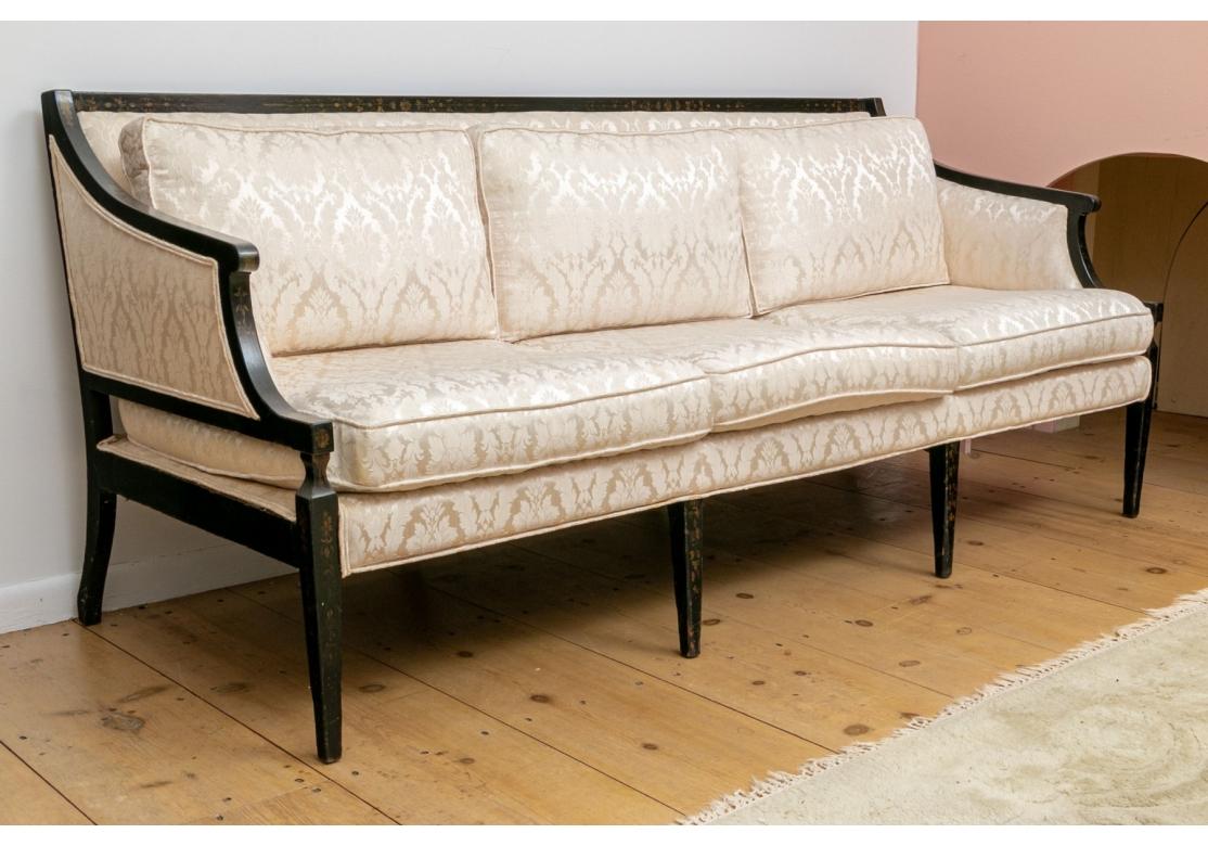 Vintage Hollywood Regency Style Tone-on-Tone Jacquard Upholstered Sofa #2 For Sale 6
