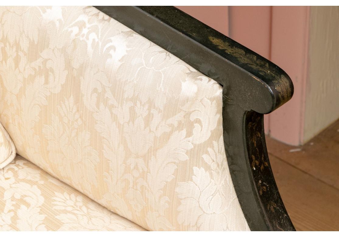 Vintage Hollywood Regency Style Tone-on-Tone Jacquard Upholstered Sofa #2 For Sale 1