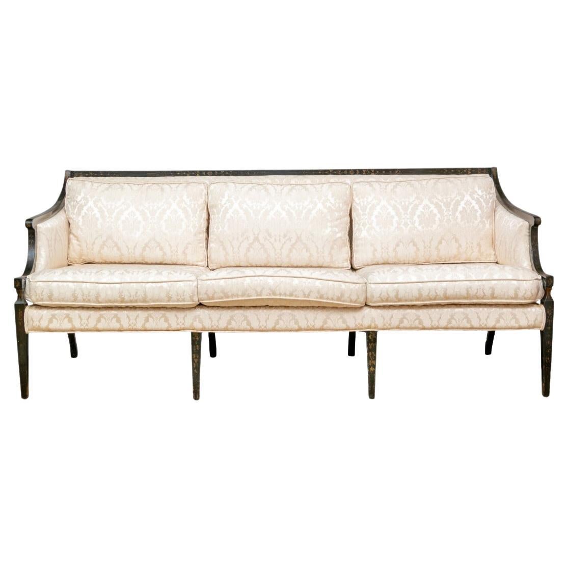 Vintage Hollywood Regency Style Tone-on-Tone Jacquard Upholstered Sofa #2 For Sale