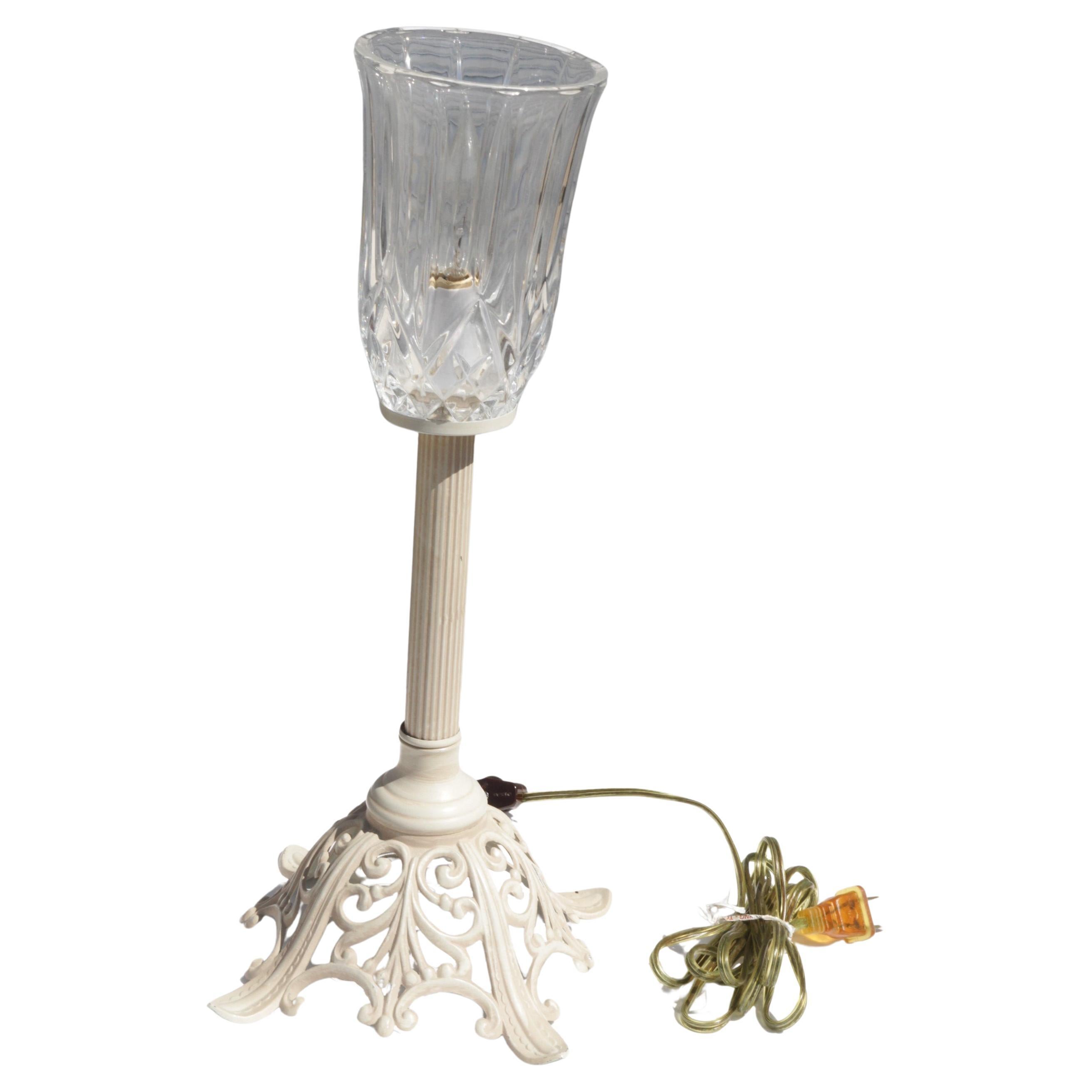 Rare Vintage 1940's Hollywood Regency torchiere table lamp with a heavy cast metal and Crystal.
Dimensions:
Height: 17