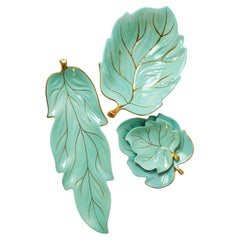 Retro Hollywood Regency Style Turquoise and Gold Leaf Plates by Carlton Ware 