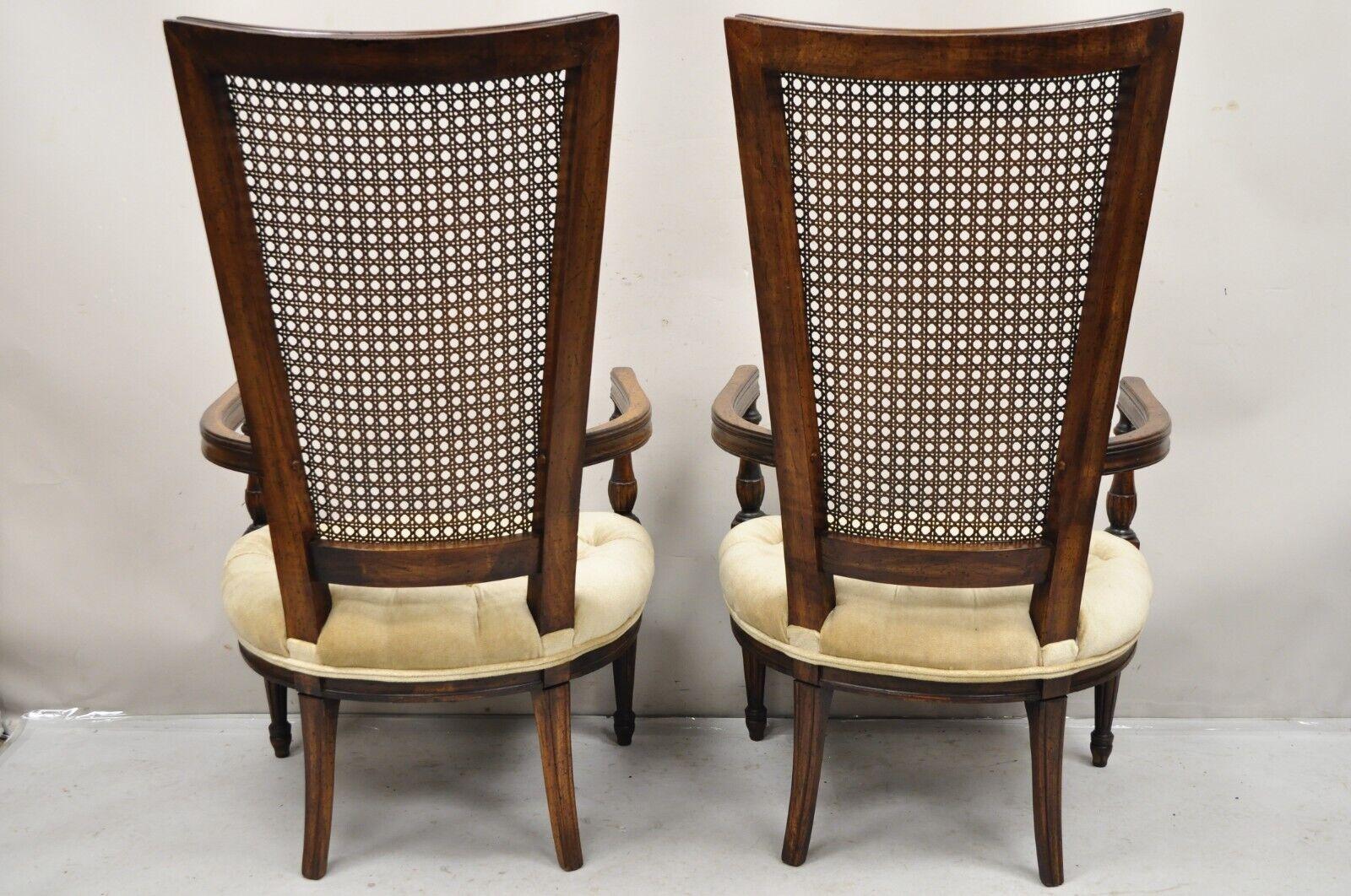 Vintage Hollywood Regency Tall Cane Back Fireside Lounge Armchairs - a Pair For Sale 3