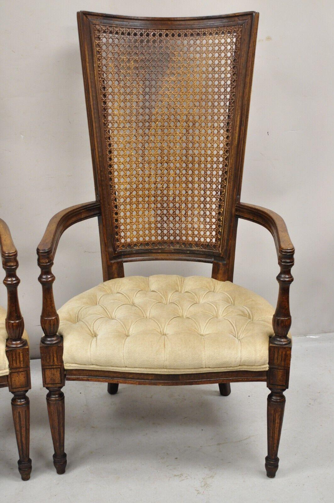 Vintage Hollywood Regency Tall Cane Back Fireside Lounge Armchairs - a Pair For Sale 4