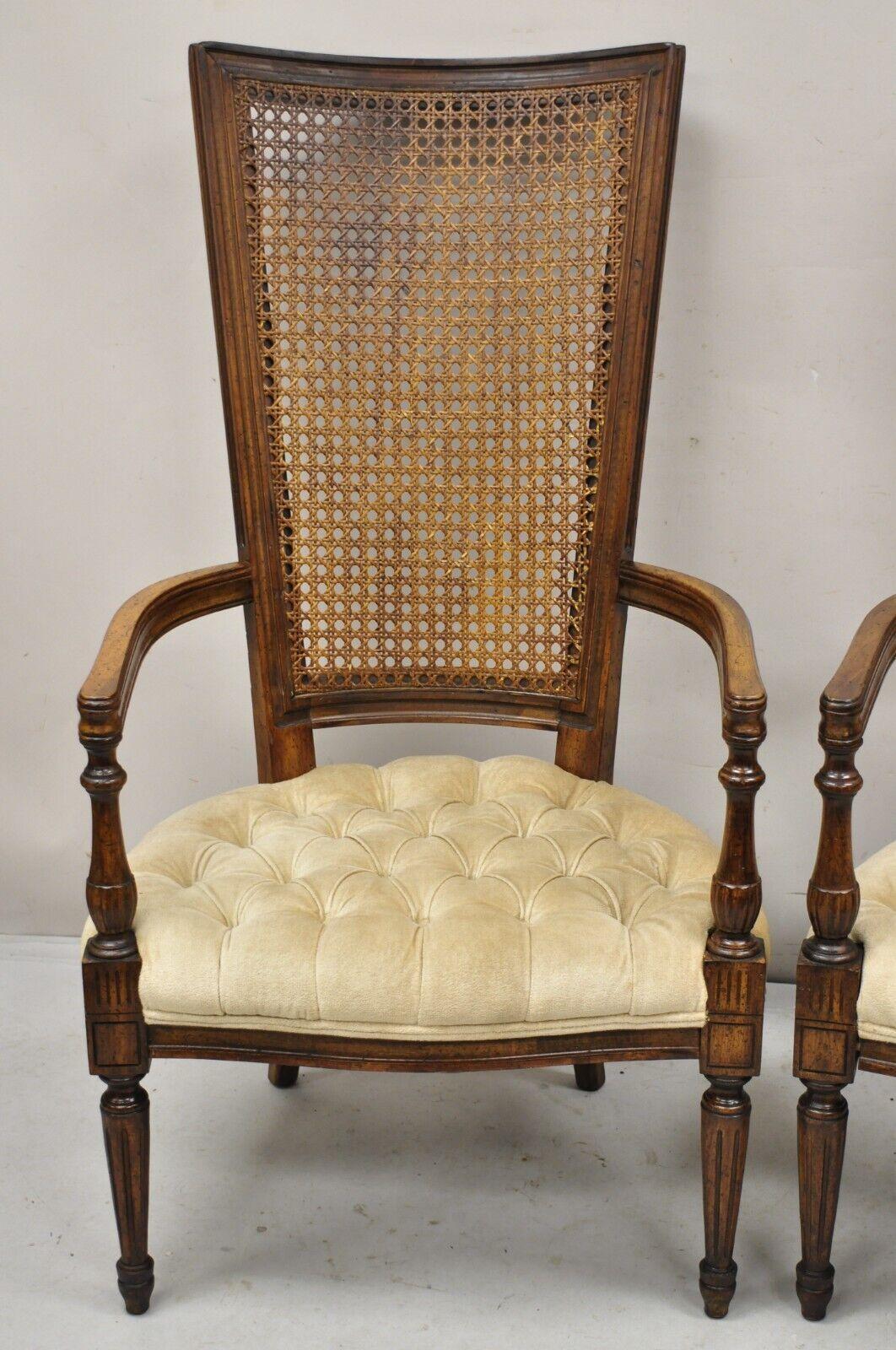 Caning Vintage Hollywood Regency Tall Cane Back Fireside Lounge Armchairs - a Pair For Sale