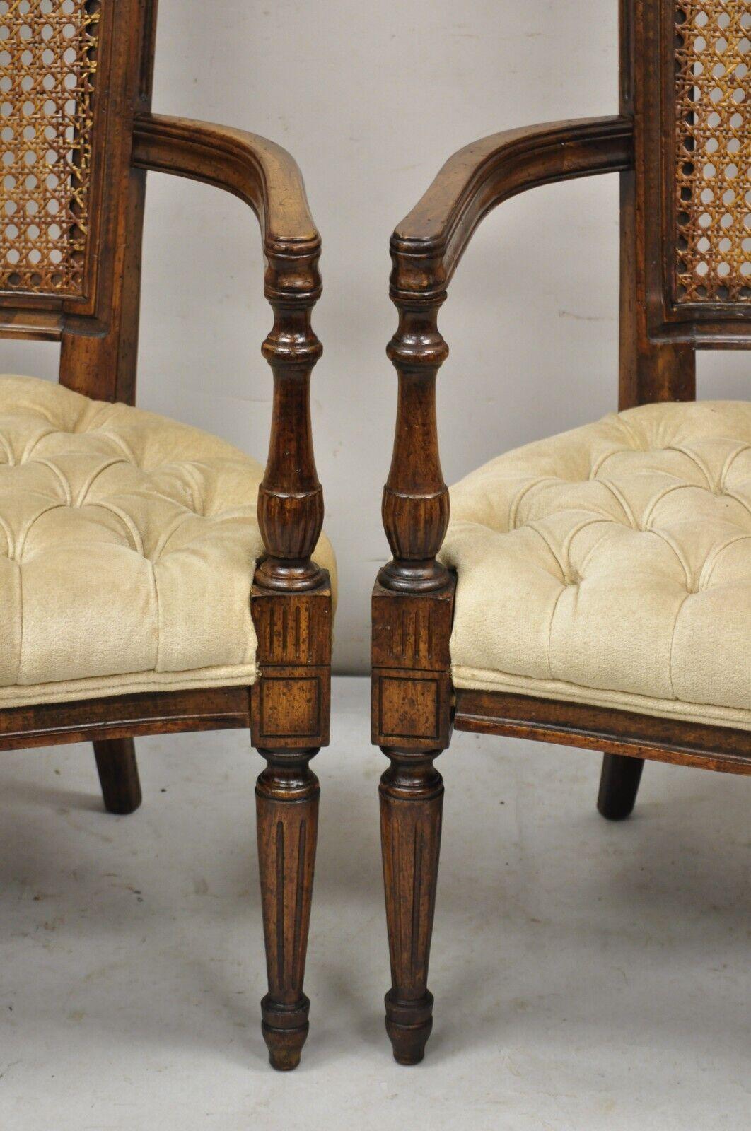 Wood Vintage Hollywood Regency Tall Cane Back Fireside Lounge Armchairs - a Pair For Sale