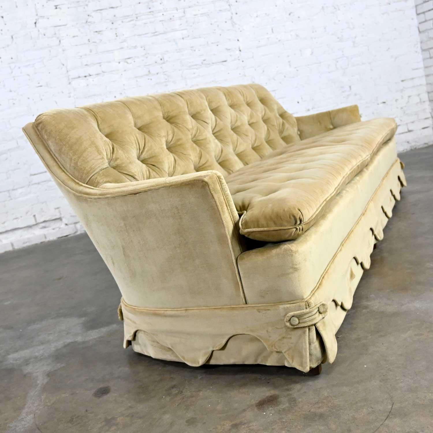 20th Century Vintage Hollywood Regency Tawny Colored Button Tufted Velvet Sofa by Heritage