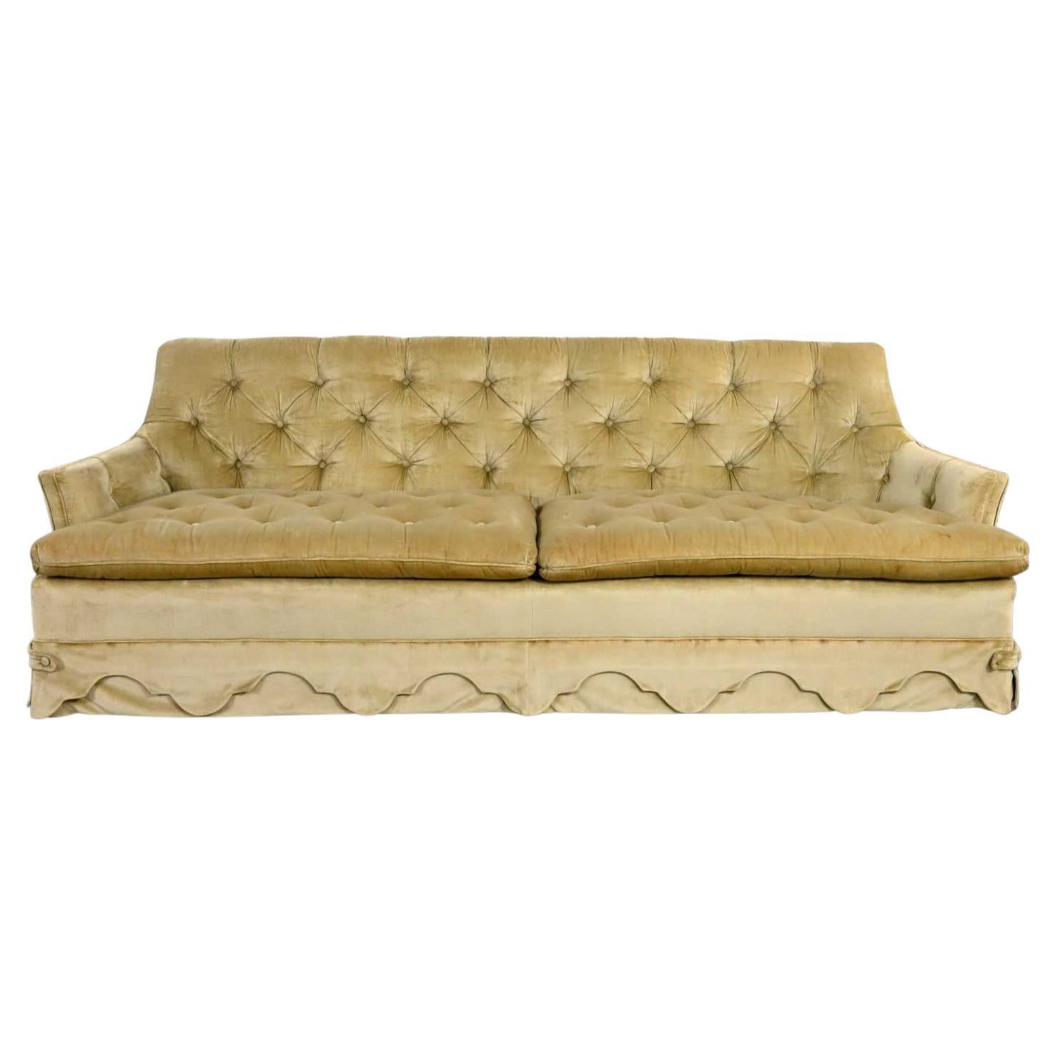 Vintage Hollywood Regency Tawny Colored Button Tufted Velvet Sofa by Heritage