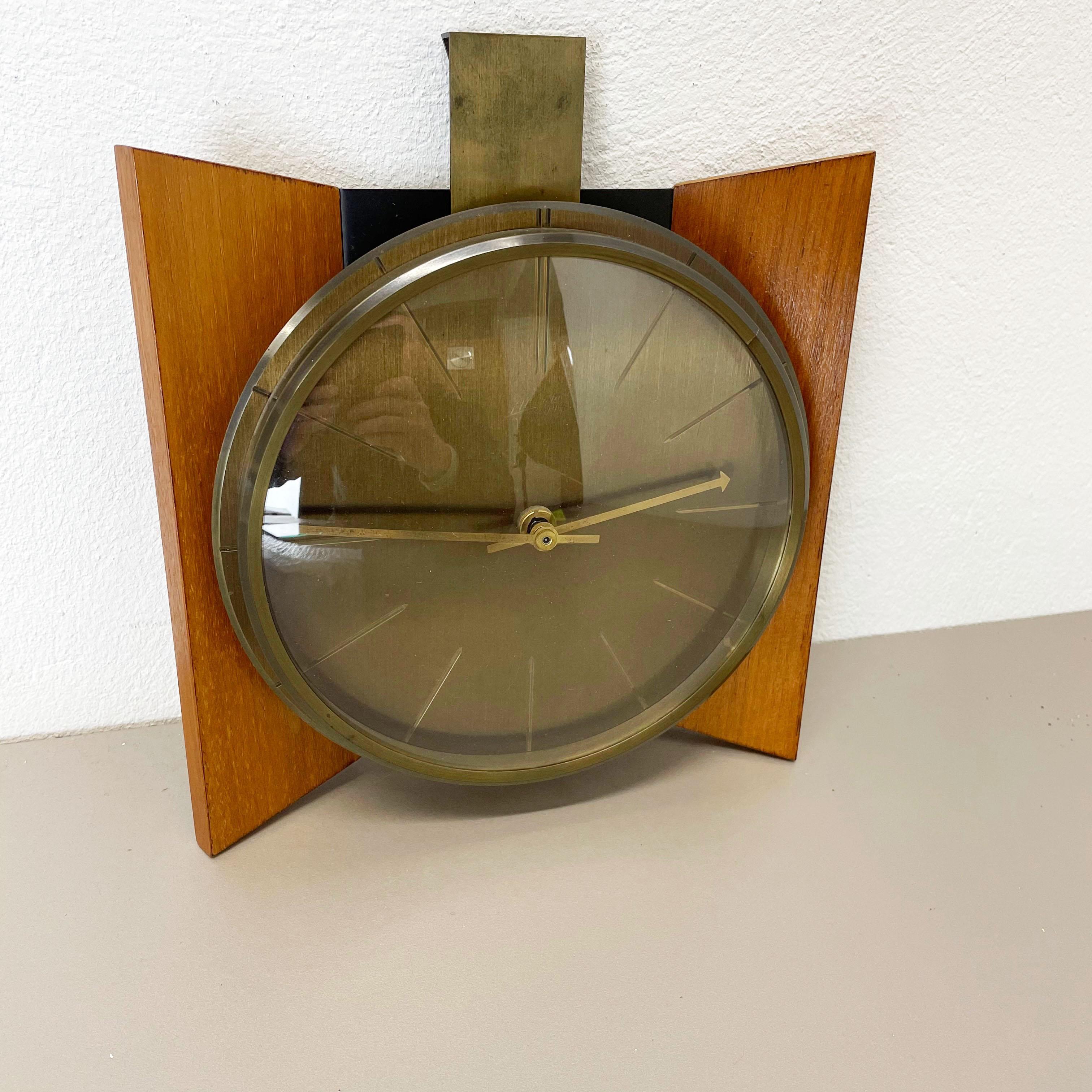 Vintage Hollywood Regency Teak + Brass Wall Clock Atlanta Electric Germany 1960s For Sale 8