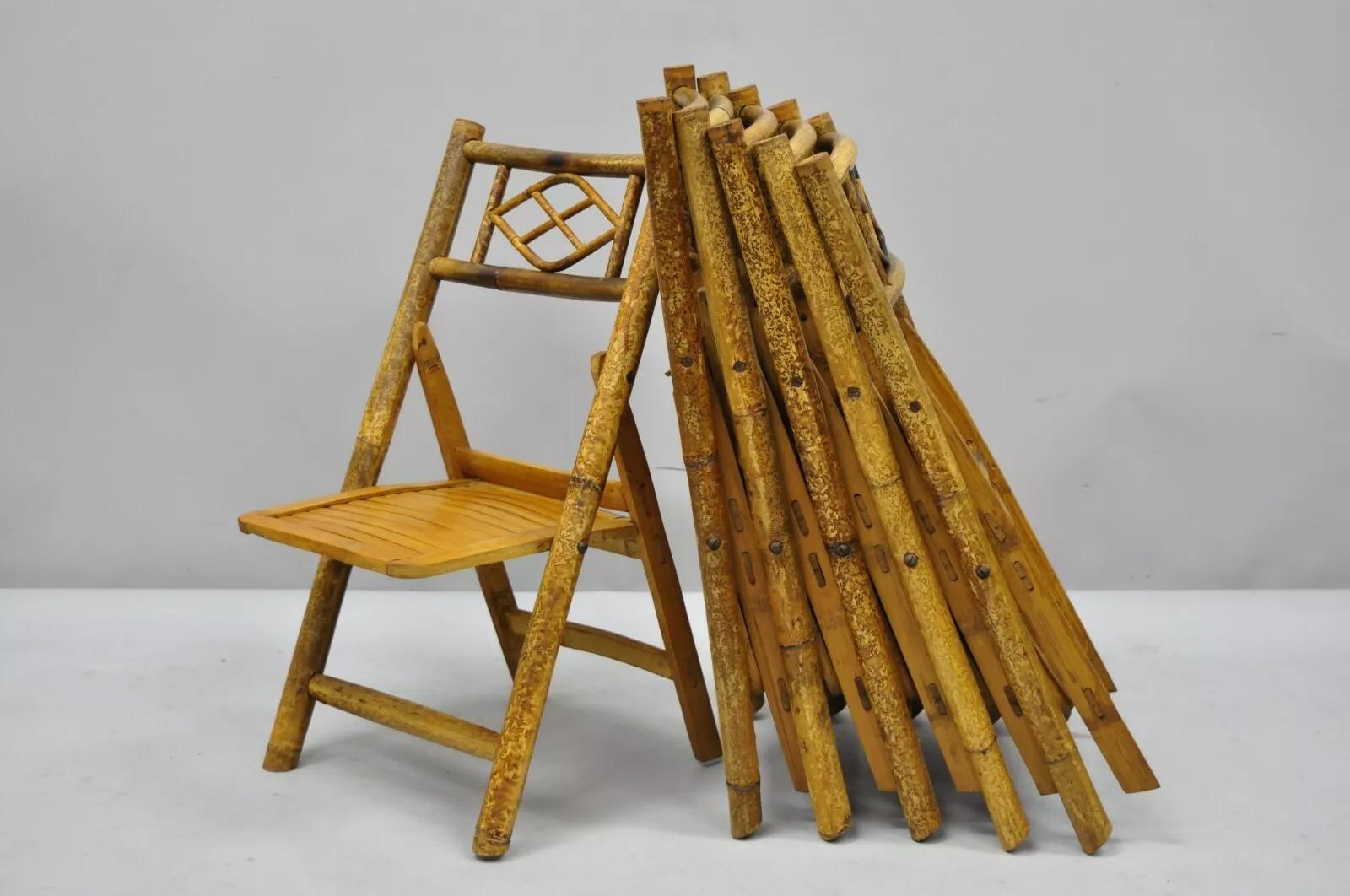 Vintage Hollywood Regency Tiki Kinder-Bambus-Beistellstühle aus Bambus, klappbar, Hollywood Regency, 6er-Set im Angebot 4