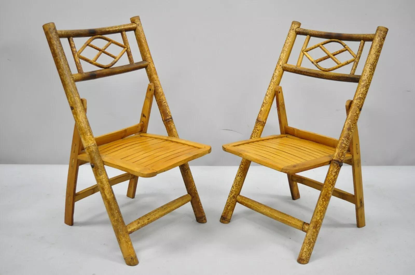 Vintage Hollywood Regency Tiki Kinder-Bambus-Beistellstühle aus Bambus, klappbar, Hollywood Regency, 6er-Set im Zustand „Gut“ im Angebot in Philadelphia, PA