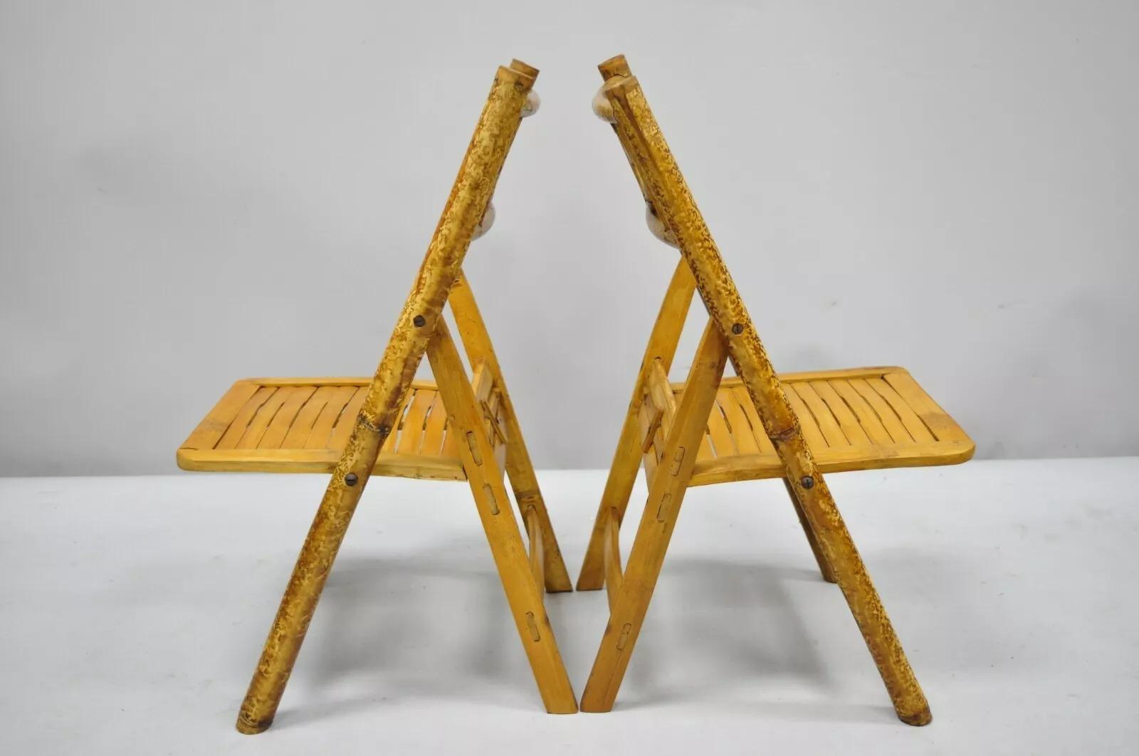 Vintage Hollywood Regency Tiki Kinder-Bambus-Beistellstühle aus Bambus, klappbar, Hollywood Regency, 6er-Set (20. Jahrhundert) im Angebot