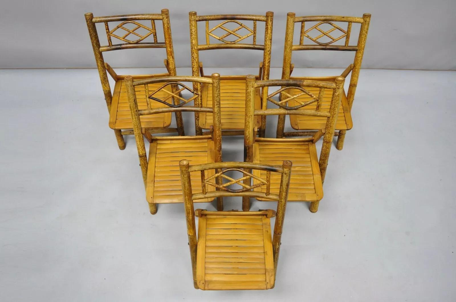 Vintage Hollywood Regency Tiki Kinder-Bambus-Beistellstühle aus Bambus, klappbar, Hollywood Regency, 6er-Set im Angebot 3