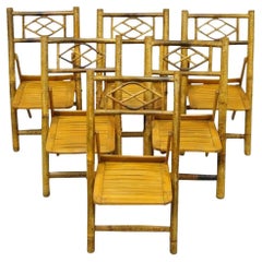 Vintage Hollywood Regency Tiki Sillas laterales plegables de bambú para niños - Set de 6