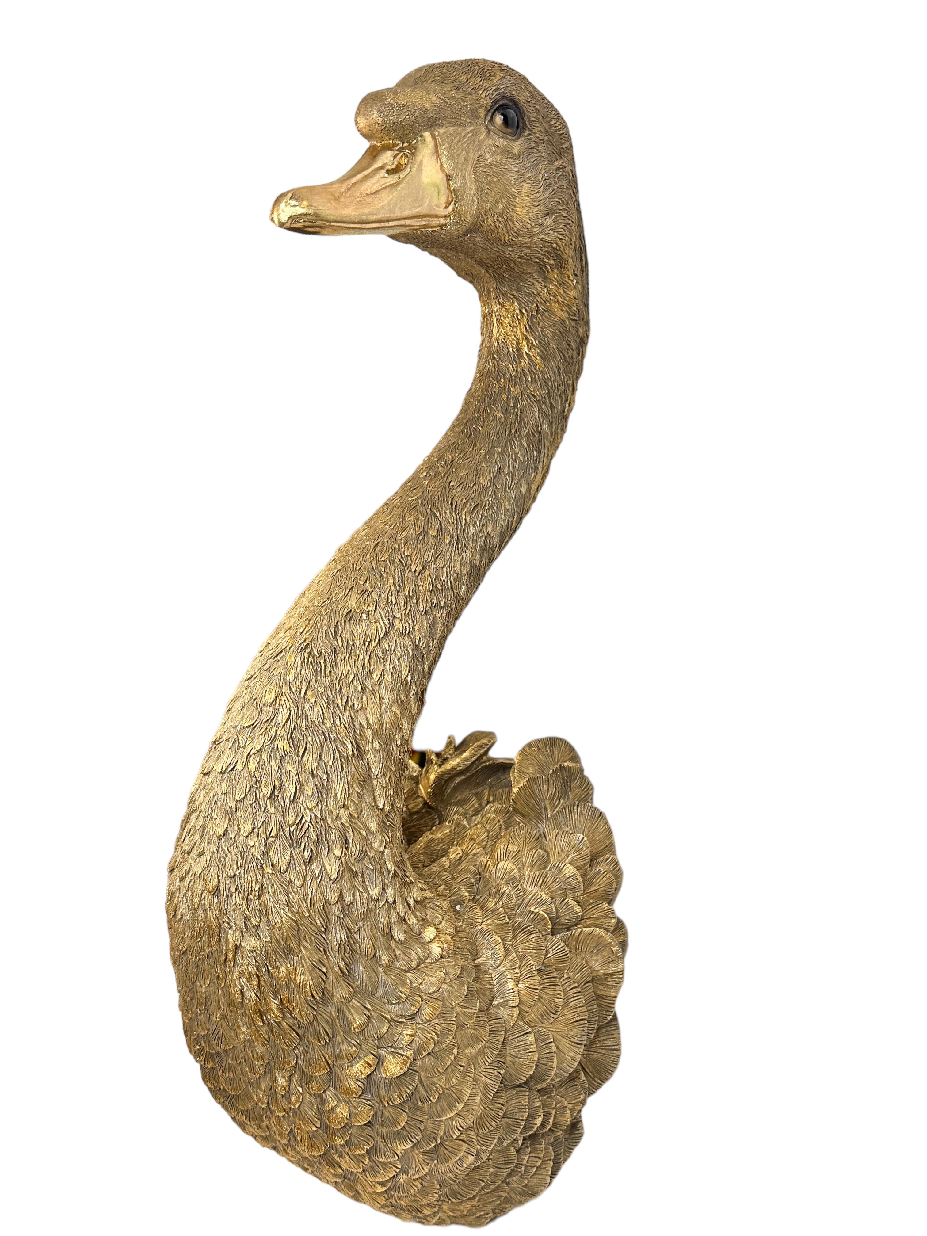 Italian Vintage Hollywood Regency Tole Toleware Golden Goose Head Wall Decoration, 1980s For Sale