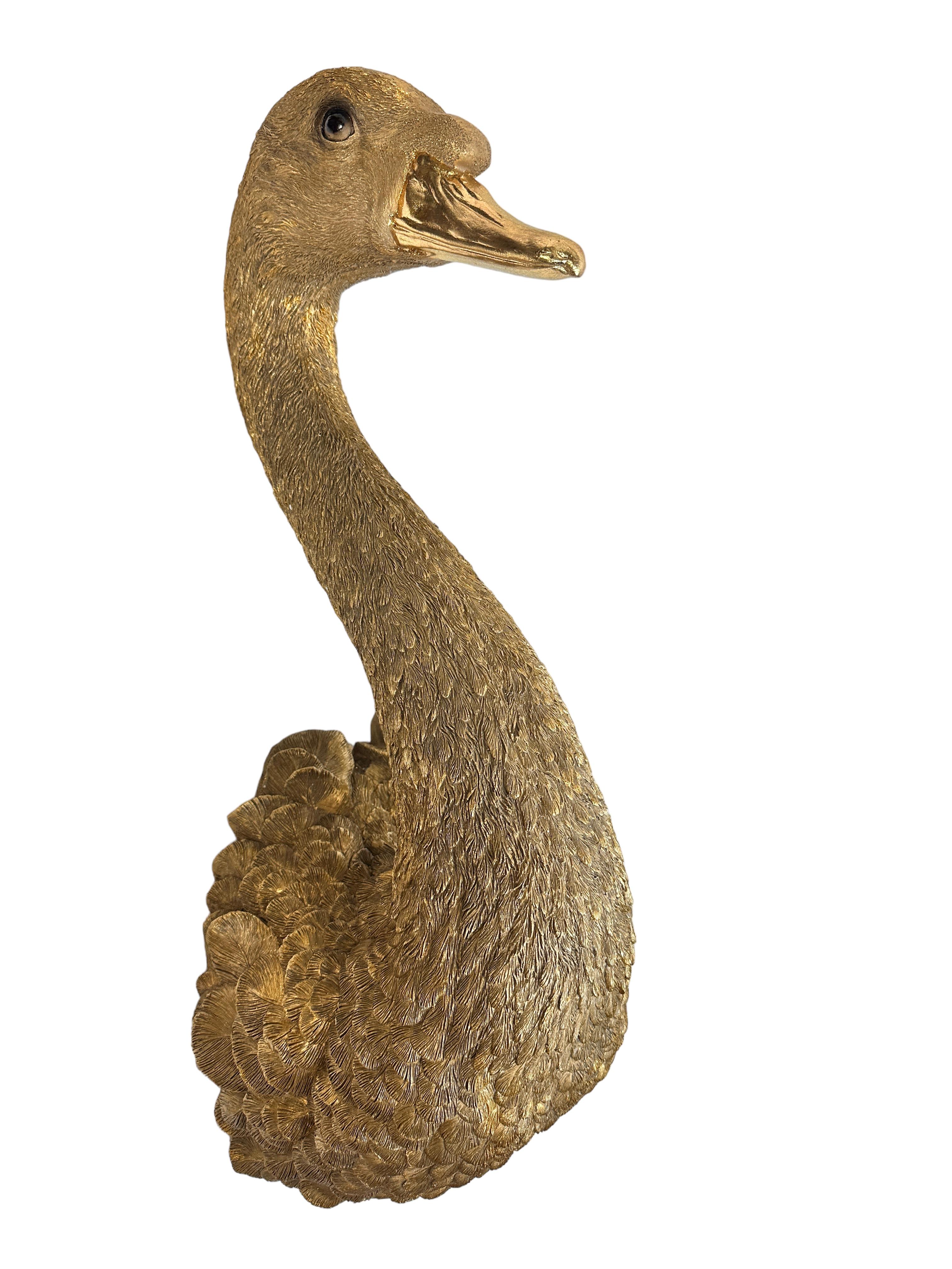 Vintage Hollywood Regency Tole Toleware Golden Goose Head Wall Decoration, 1980s In Good Condition For Sale In Nuernberg, DE