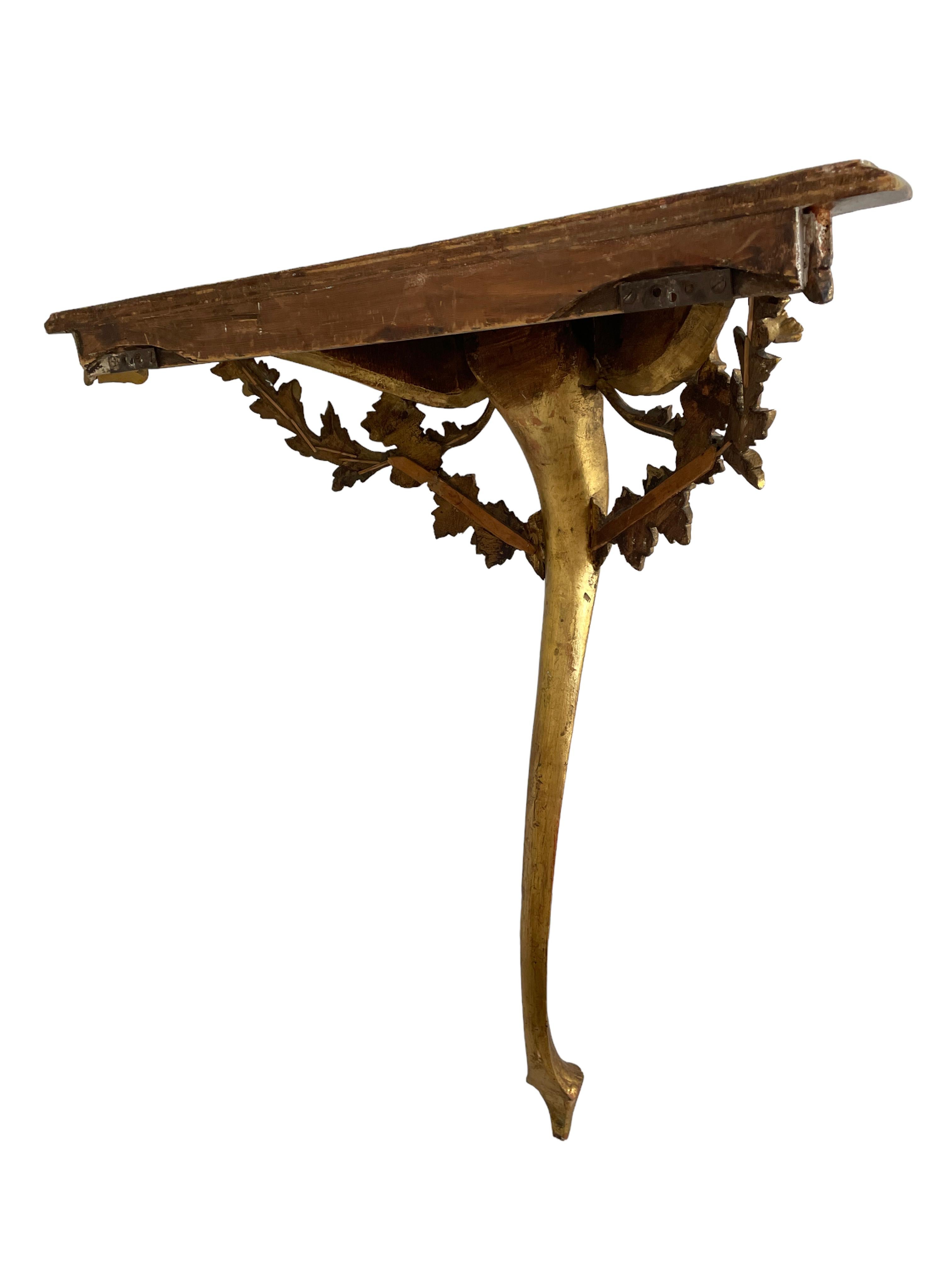 Vintage Hollywood Regency Tole Toleware Wall Console Table, Gilded Carved Wood 5