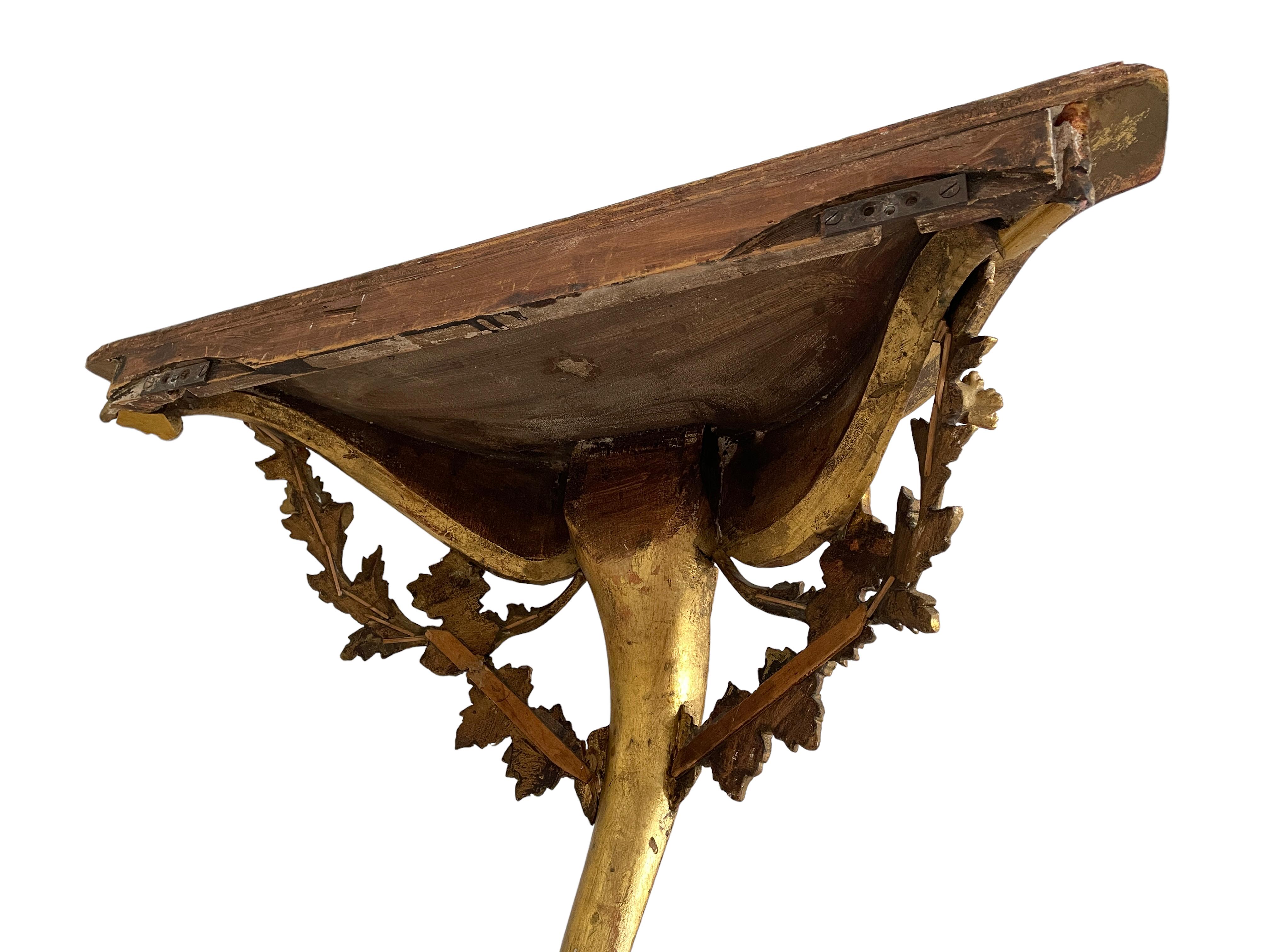 Vintage Hollywood Regency Tole Toleware Wall Console Table, Gilded Carved Wood 6