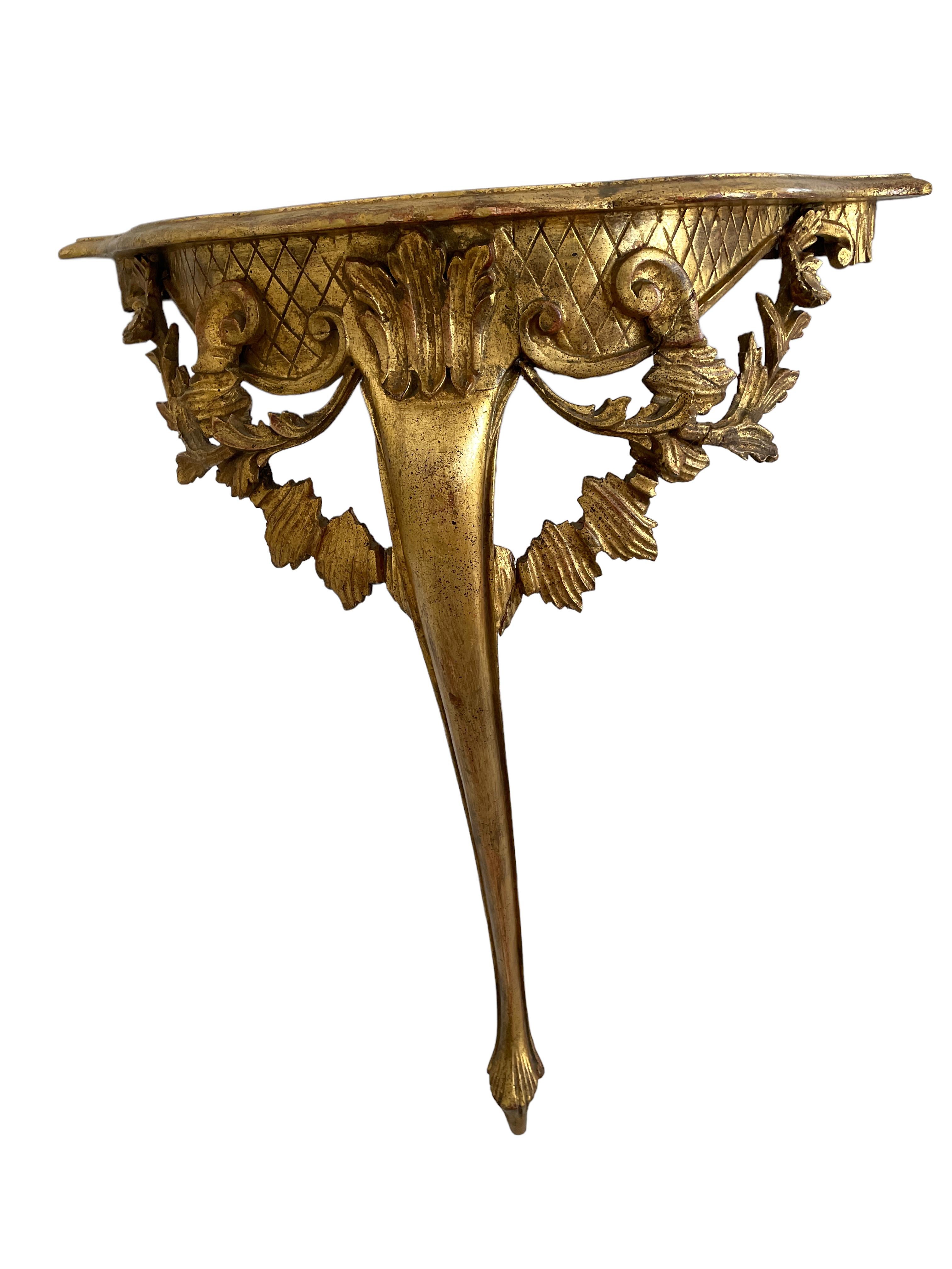 Vintage Hollywood Regency Tole Toleware Wall Console Table, Gilded Carved Wood 7