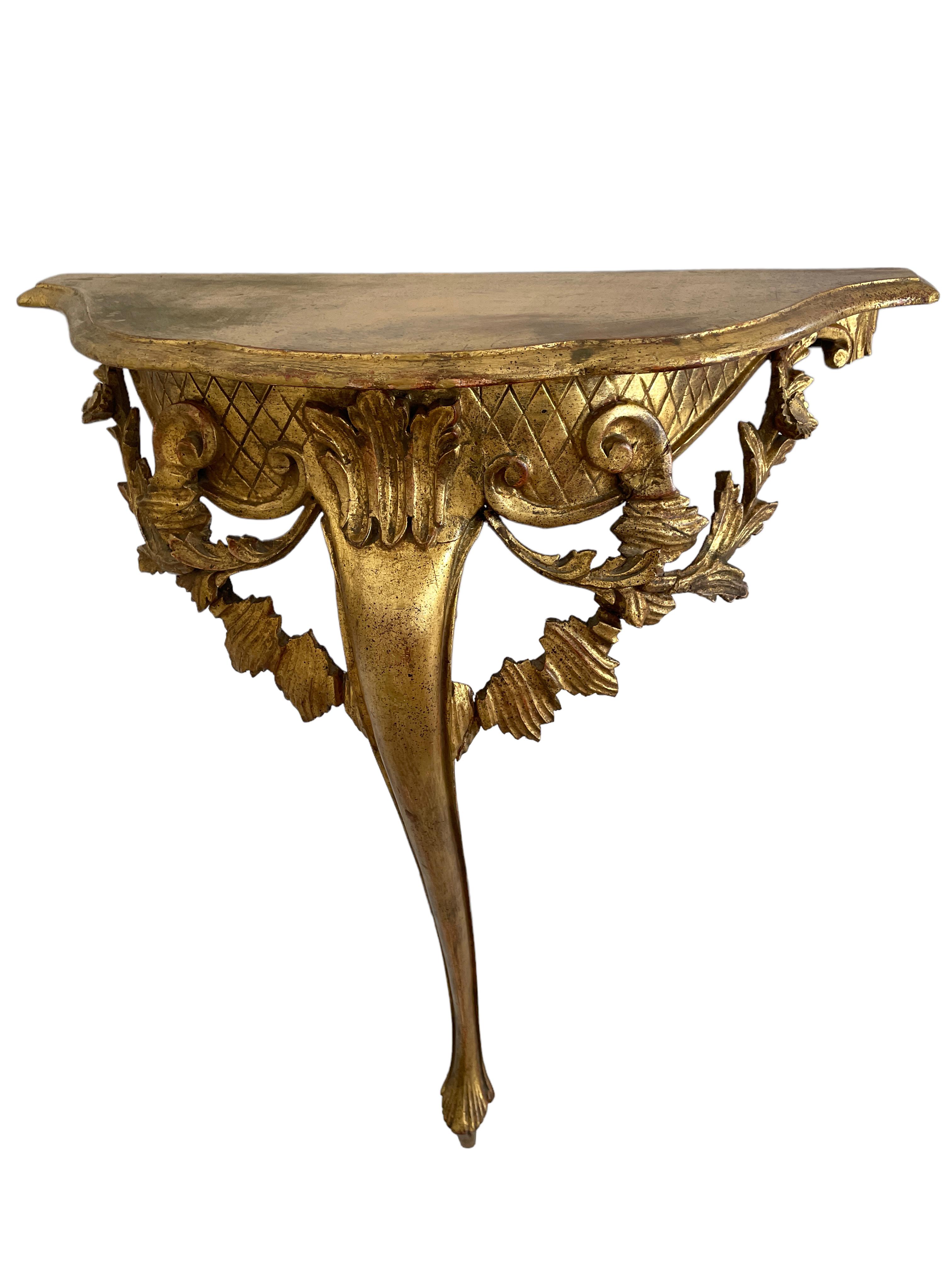 Vintage Hollywood Regency Tole Toleware Wall Console Table, Gilded Carved Wood 8