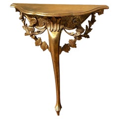 Vintage Hollywood Regency Tole Toleware Wall Console Table, Gilded Carved Wood