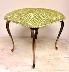 Vintage Hollywood Regency Vanity Stool, Metal & Fabric, Italian Style