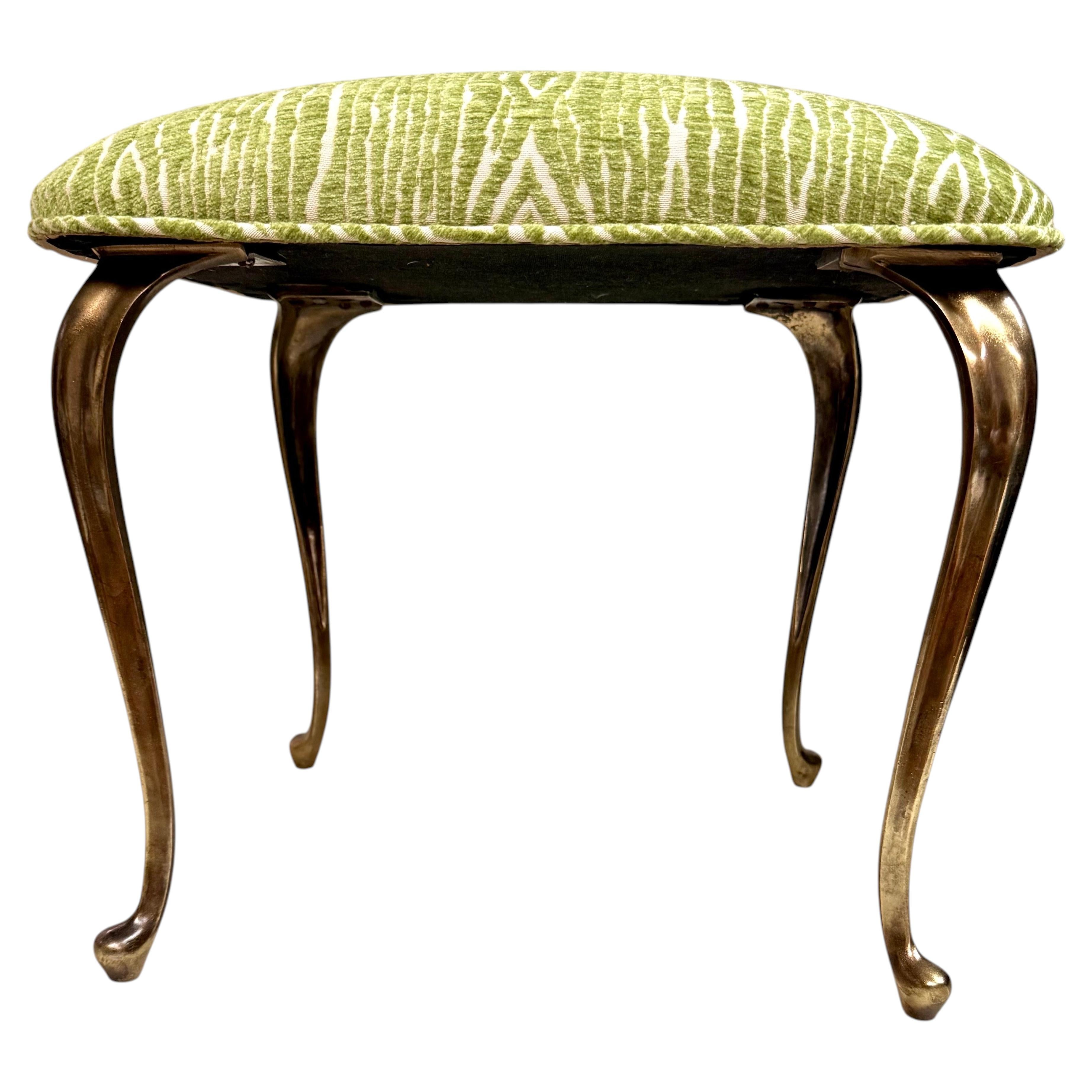 Vintage-Frisierhocker im Hollywood-Regency-Stil, Metall und Stoff, italienischer Stil im Angebot