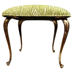 Vintage Hollywood Regency Vanity Stool, Metal & Fabric, Italian Style